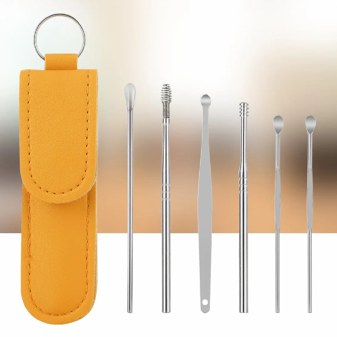 WeddHuis 14 Pezzi Pulisci Orecchie Kit di Rimozione del Cerume, Strumenti per Pulizia dell’Orecchio in Acciaio Inox, con Custodia Portatile in PU, per Adulti e Bambini Pulizia Dellorecchio