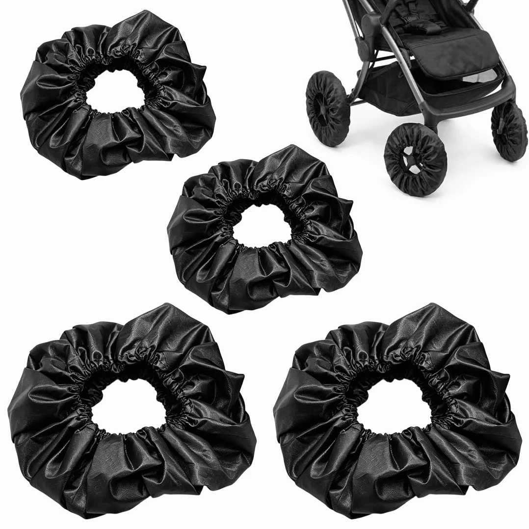 4 Pezzi Copriruota Passeggino Coperture Esterne per Ruote Buggy Carrozzina Impermeabili e Antipolvere Copri Ruote Passeggino per Casa Universali Coperture di Protezione Ruote,Nero