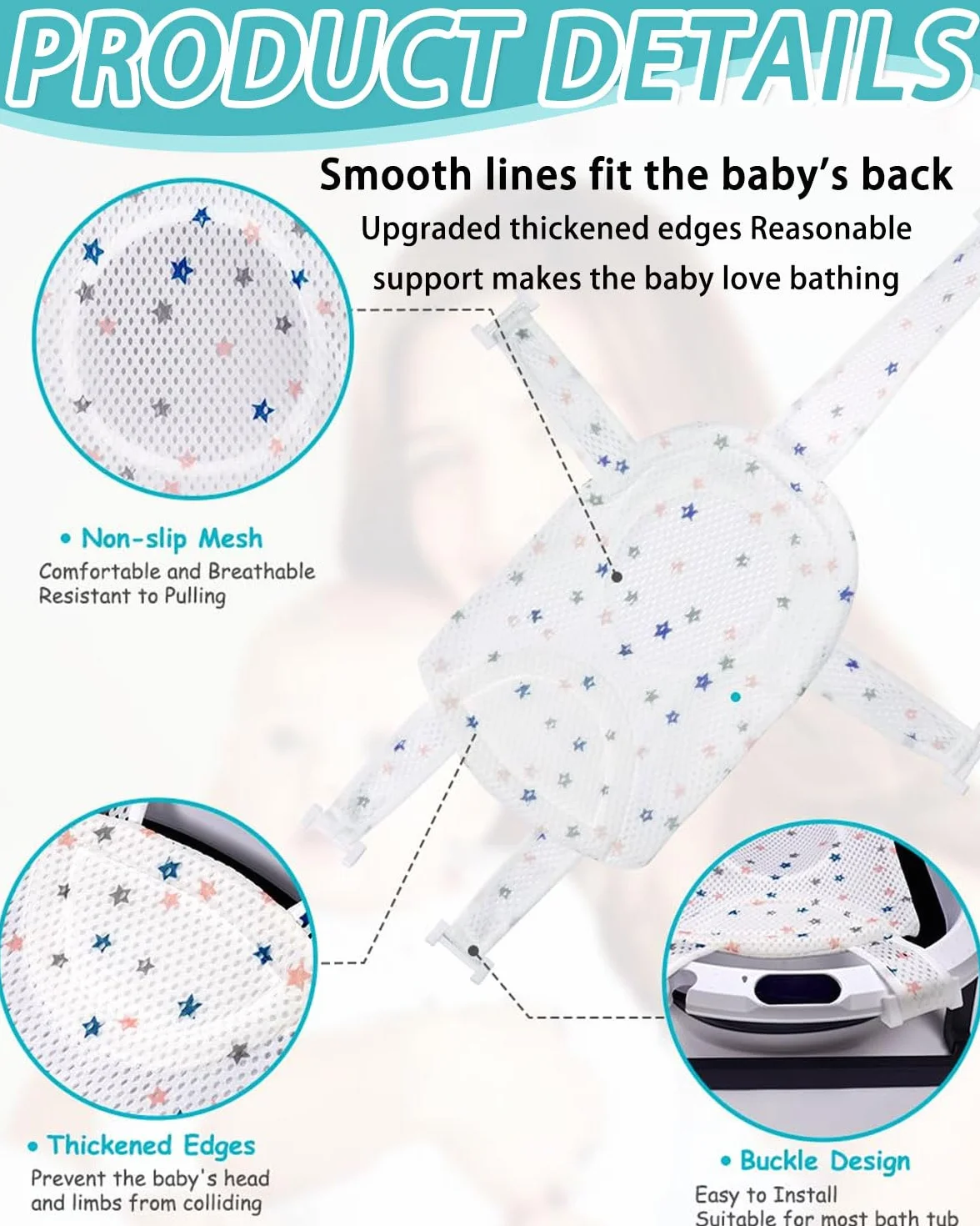 Universale Tappetino da Bagno per Neonati, Cuscino Bagnetto Neonato,Rete Bagnetto Sedile Bagnetti, Bagnetto Supporto Sedile Regolabile, Tappetino per il bagnetto Neonato, per Bambino 0-4 anni