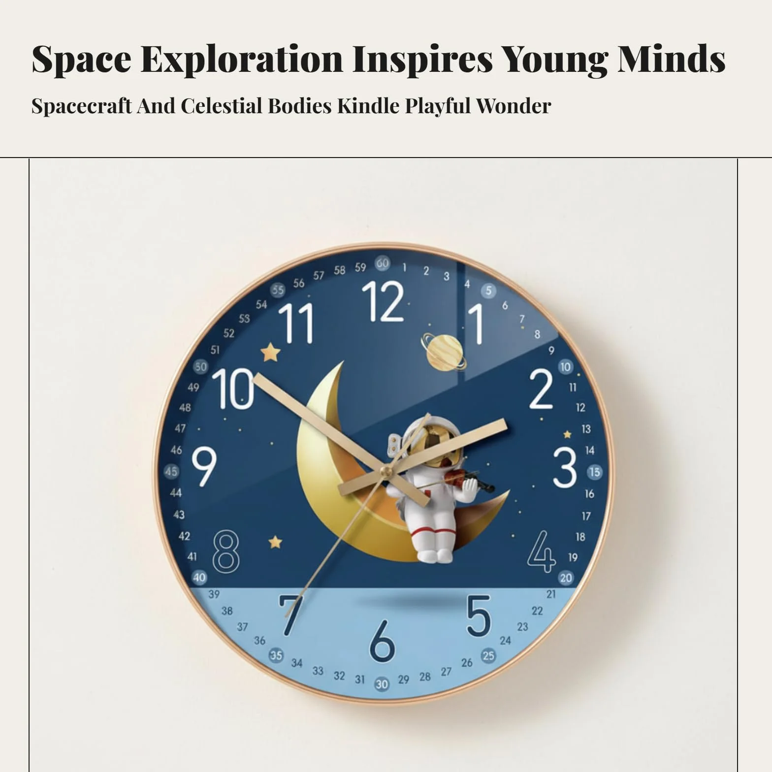 F Fityle Orologio da Parete Senza ticchettio Silenzioso 8" per cameretta dei Bambini, Astronauta Luna