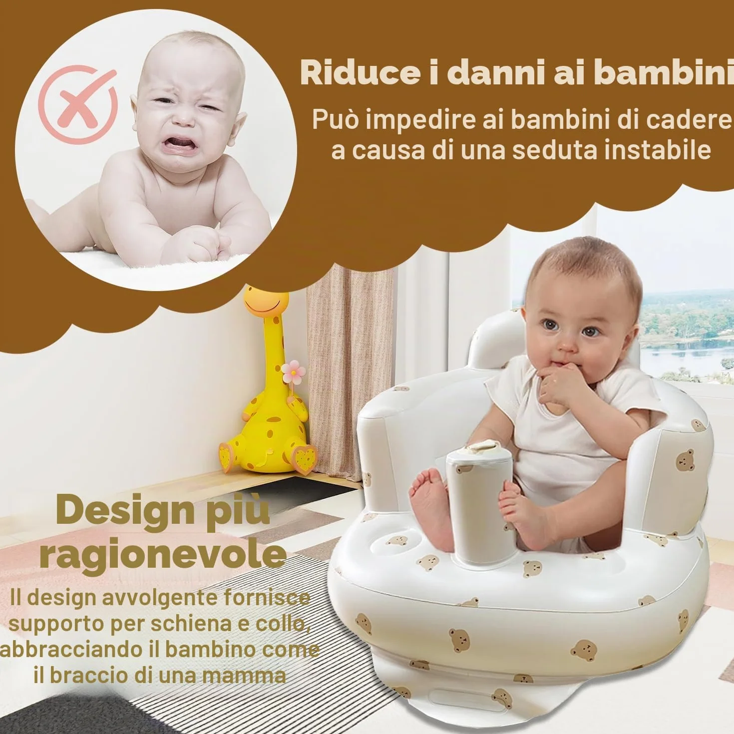 Seggiolino Gonfiabile per Bambini, Sedile da Bagno Gonfiabile per Bambini, Seggiolone gonfiabile portatile da pavimento, Sedile da Allenamento per Bebè, Sedia per Baby Shower, per bambini da 3+ mesi