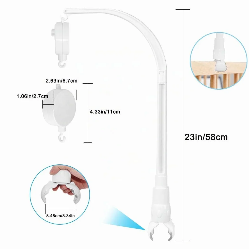 Afunta - Supporto per appendere alla culla una giostrina, con carillon, lungo 58 cm, regolabile, per decorazione giocattolo fai da te, set di dadi a vite