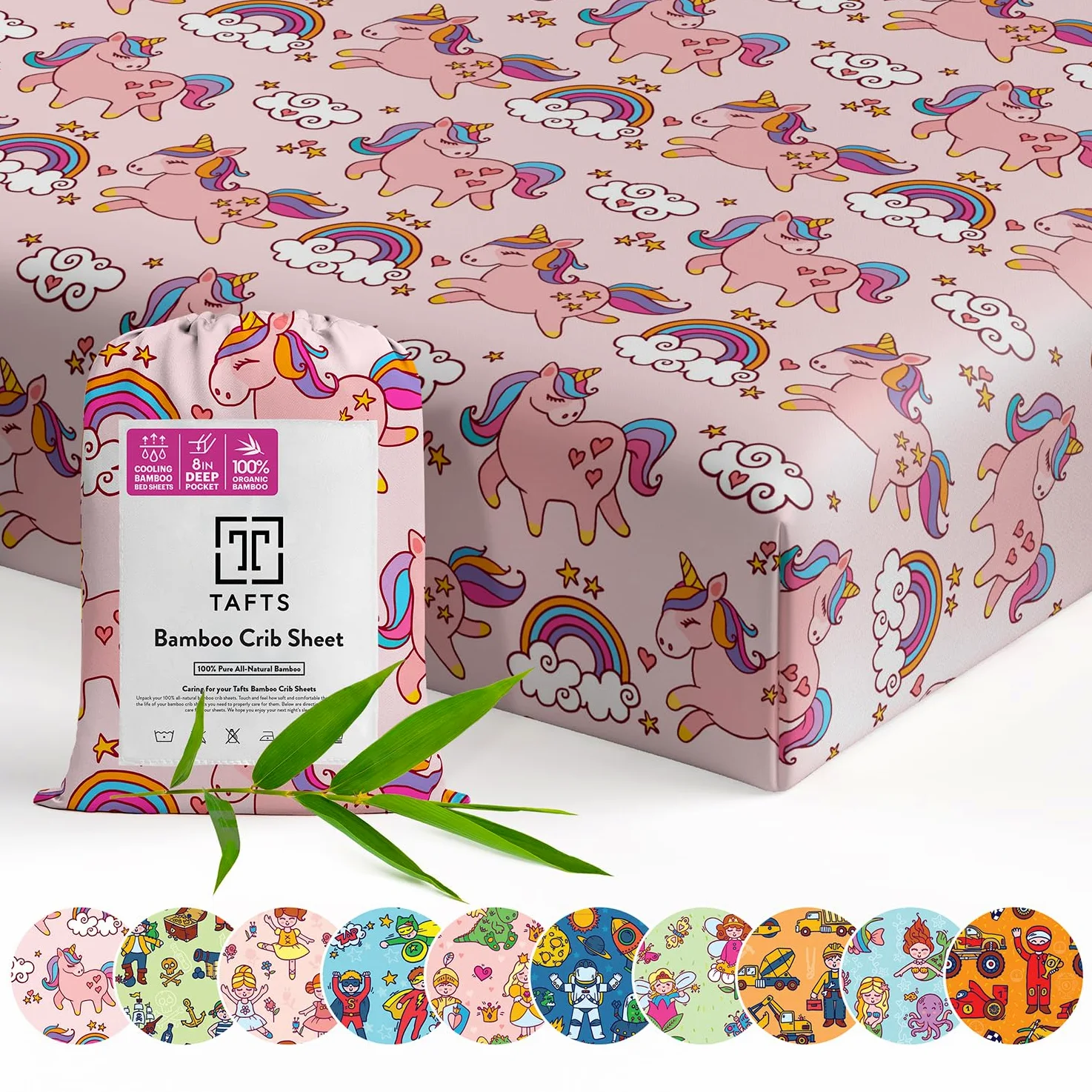 TAFTS Lenzuolo per culla in viscosa di bambù, per ragazze e ragazzi, in 100% viscosa di bambù biologica, per culla standard e materasso per bambini, rinfrescante, morbido, elastico 360 (2 pezzi, 71 x