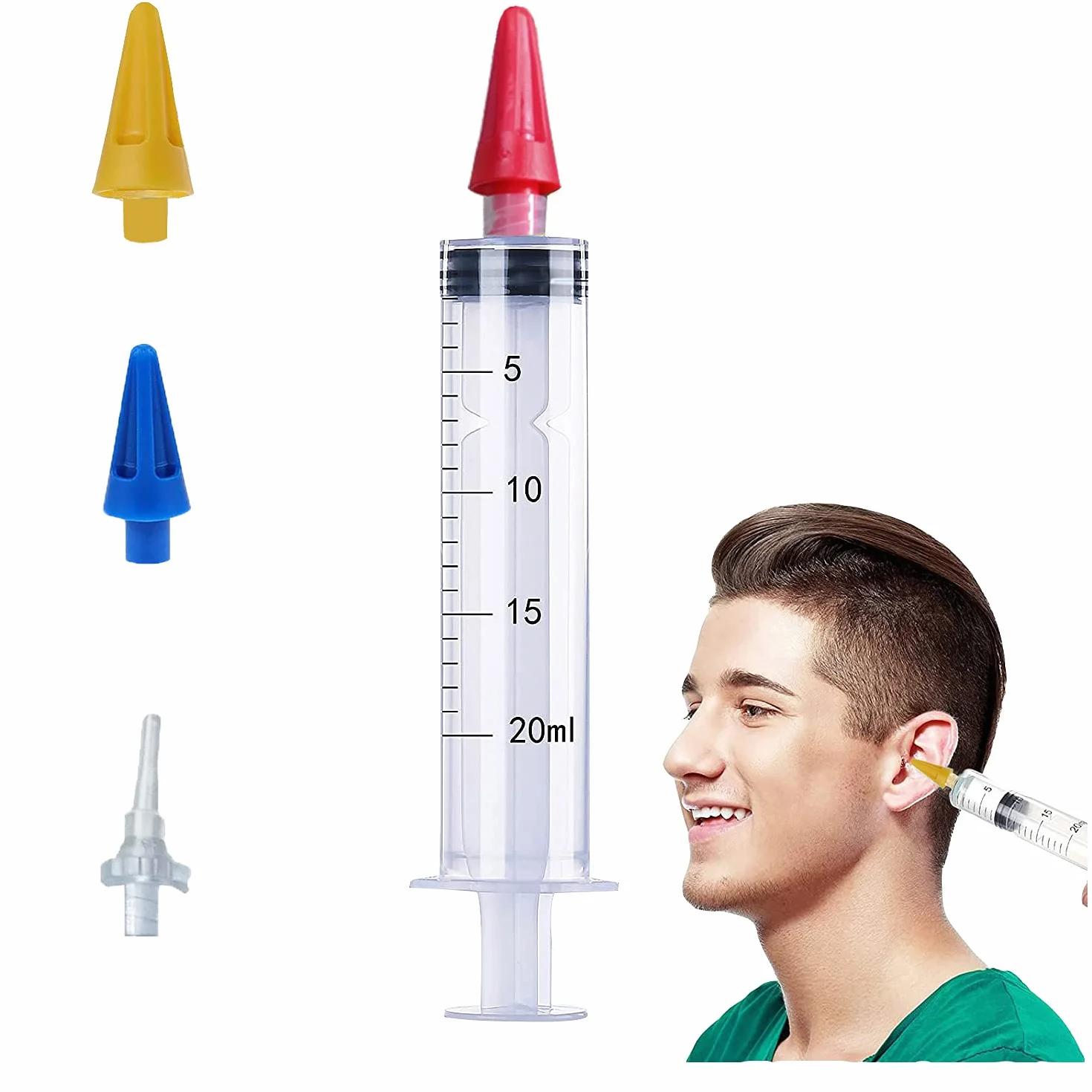 Pulitore Orecchie con 4 Punte a Getto Quintupla, Kit Siringa Pulisci Orecchie, Pulitore Intelligente per le Orecchie per Rimuovere il Cerume Facile da pulire per Bambini e Adulti