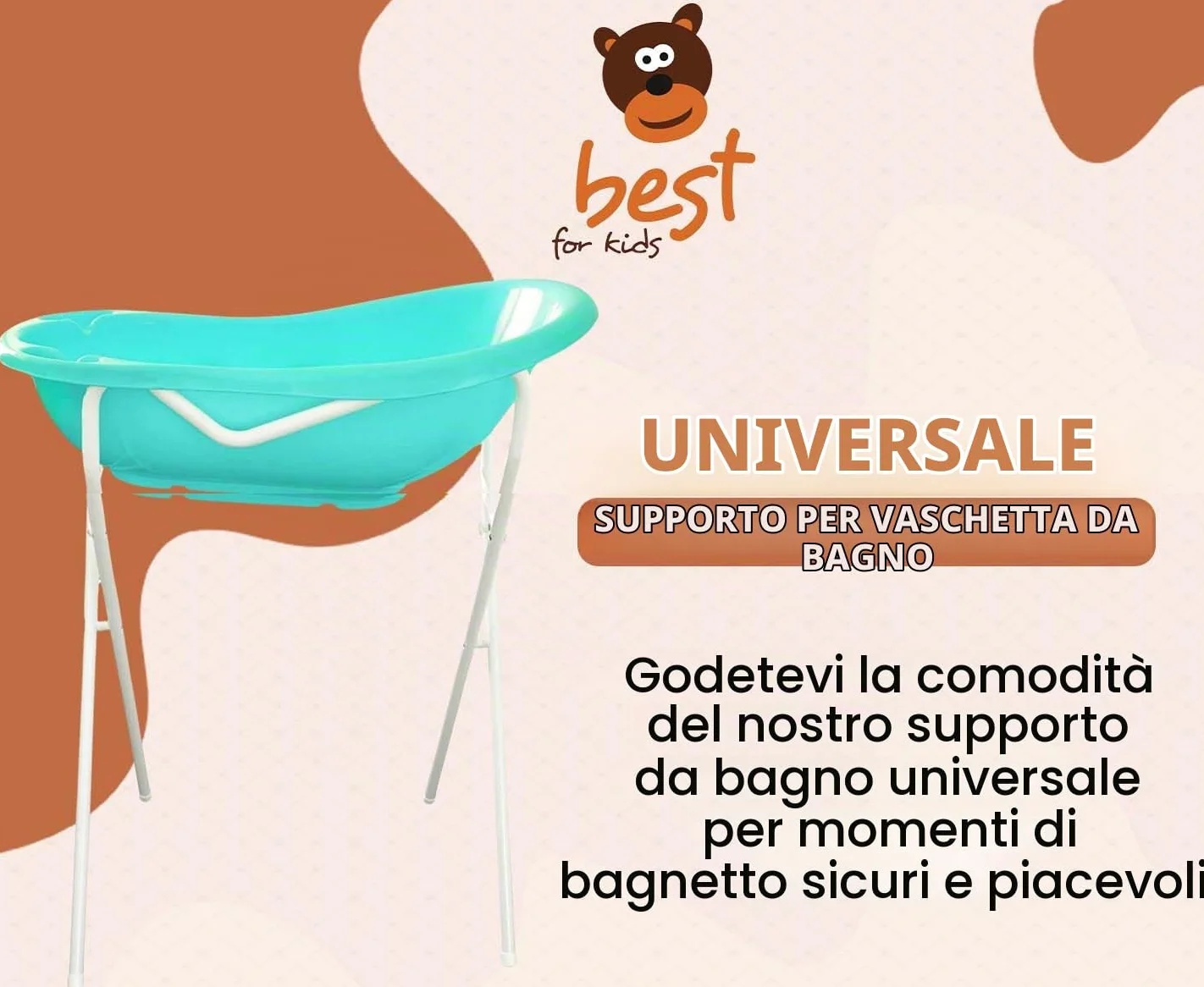 Supporto Vasca Bagnetto Bebè Universale 84-100 cm | Porta Vaschetta Neonato in Plastica Resistente | Supporto Ergonomico e Stabile per Bagnetto Quotidiano