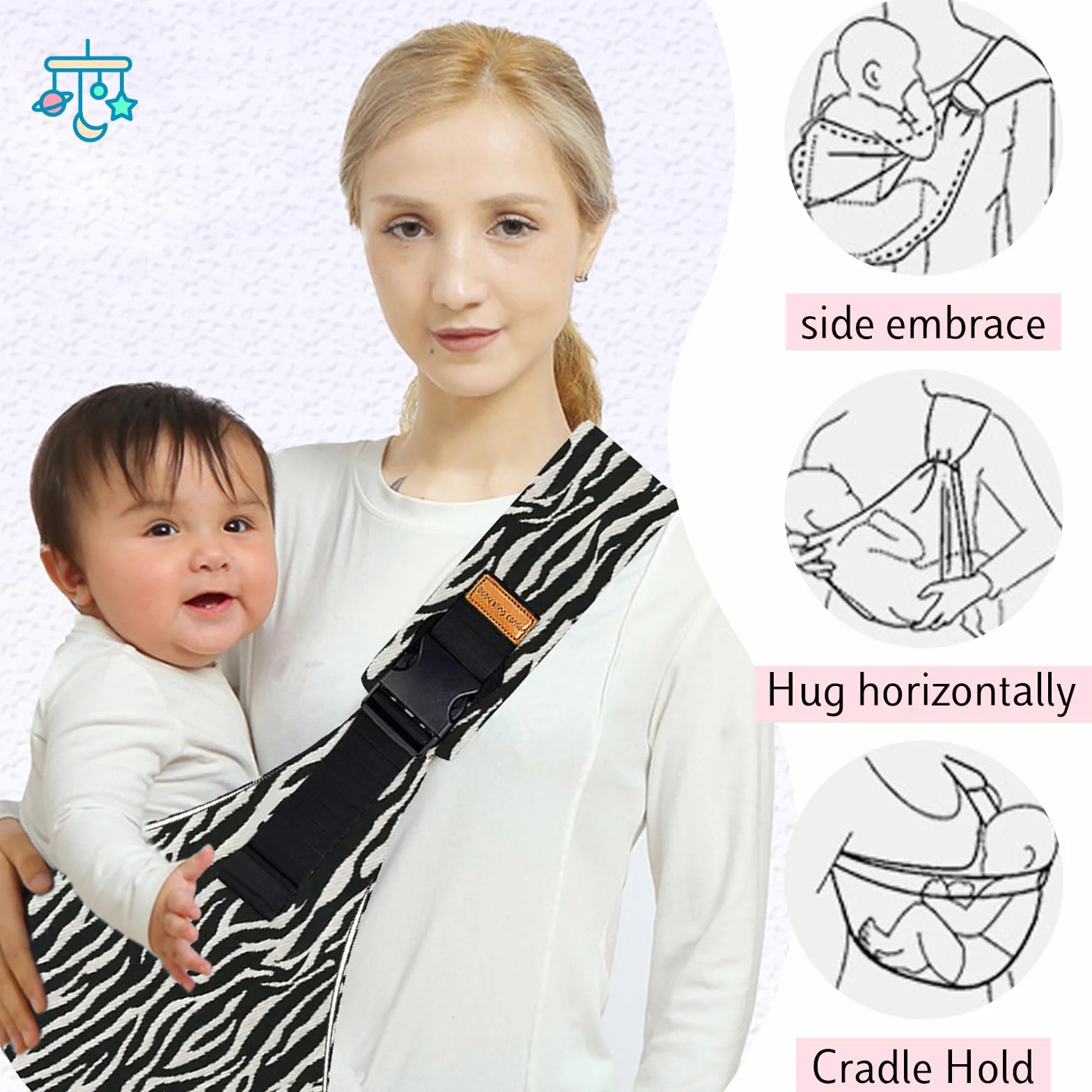 Marsupio Neonato 6-36 Mesi Regolabile Fascia Porta Bebe per Dormire Supporto Stabile Baby Carrier Leggero e Traspirante Laterale Porta Bambino Accessori per Neonati (Strisce Zebra)