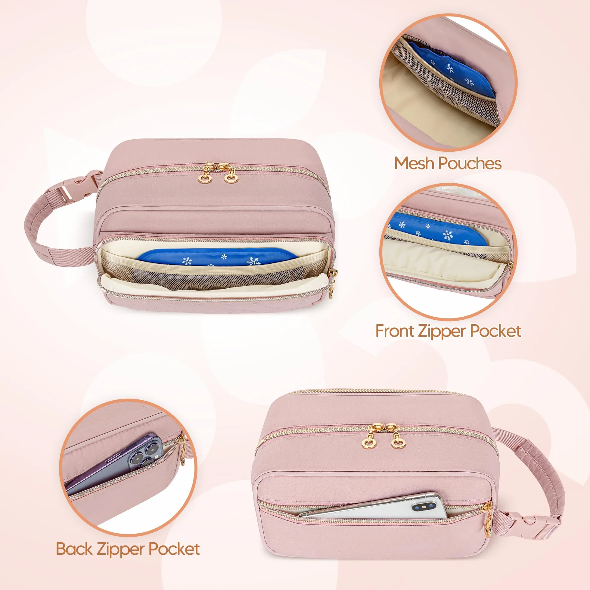 Damero Borsa Termica per Latte Materno con 4 Pacchetti di Ghiaccio, Borsa Termica per Biberon di Latte Materno per Biberon da Viaggio per Madre Che Allatta, Rosa
