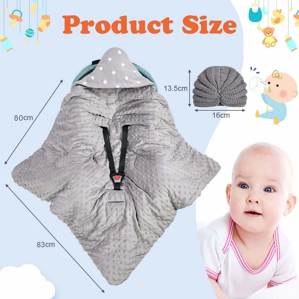 Aolso Baby Coperta trapuntata, 2pcs 100% Cotone Bifacciale Multifunzionale Coperta per seggiolino, con Cappuccio per Passeggini Marsupio, Copri marsupio(stile a cinque punti)