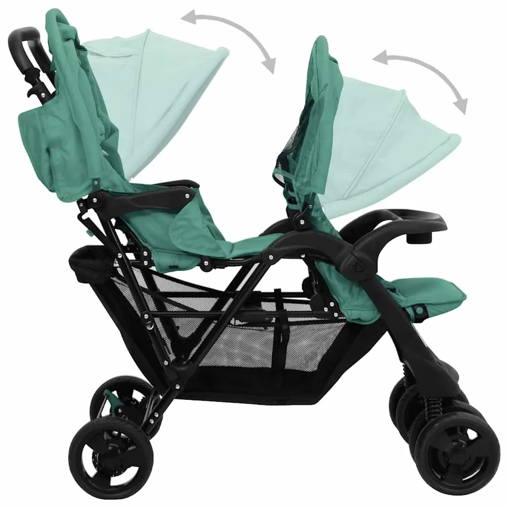 vidaXL Passeggino Gemellare a Tandem Verde in Acciaio