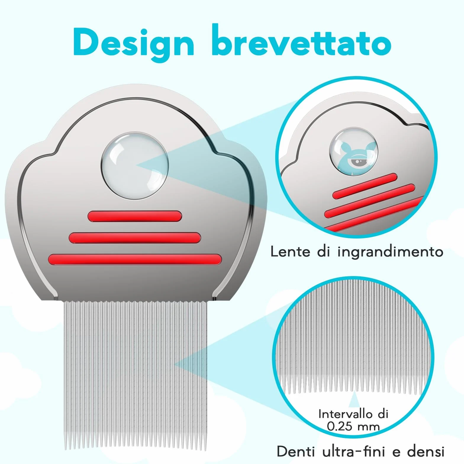 Adamson Pettine per Pidocchi e Lendini Bambini - Pettinino Acciaio - Elimina Lendini - Resistente e Facile da Pulire