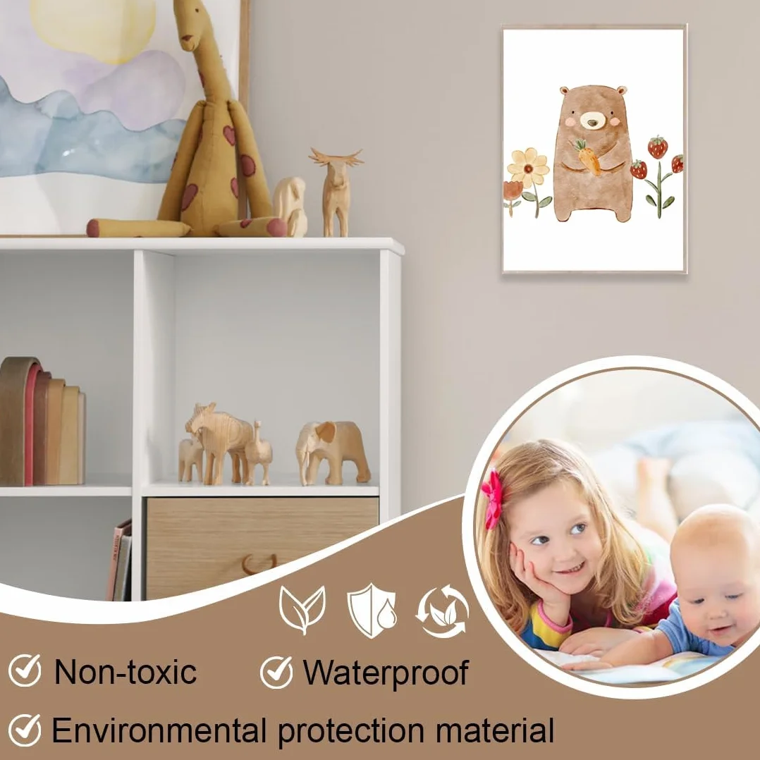Set di 3 Quadri Tela 21x30cm, Poster Orsacchiotto Nuvole Sole per Cameretta dei Bambini, Stampe Senza Cornice Stile Boho per Decorazione Parete(Stile B)