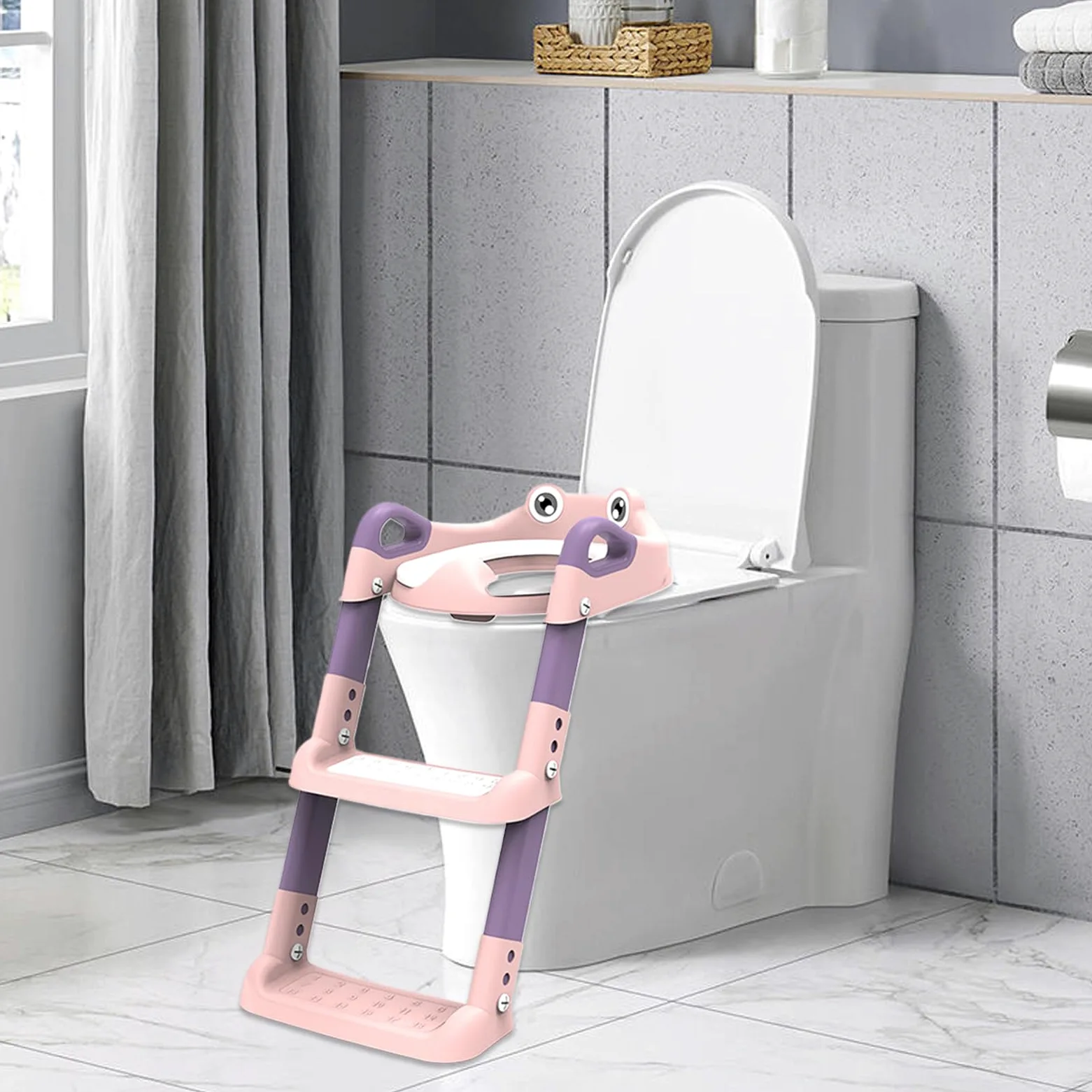 Seggiolino per WC con Scaletta Scaletta Sgabello Regolabile Con Seggiolino | Scaletta Vasino portatile per bambini addestramento al vasino robusto facile da pulire sgabello