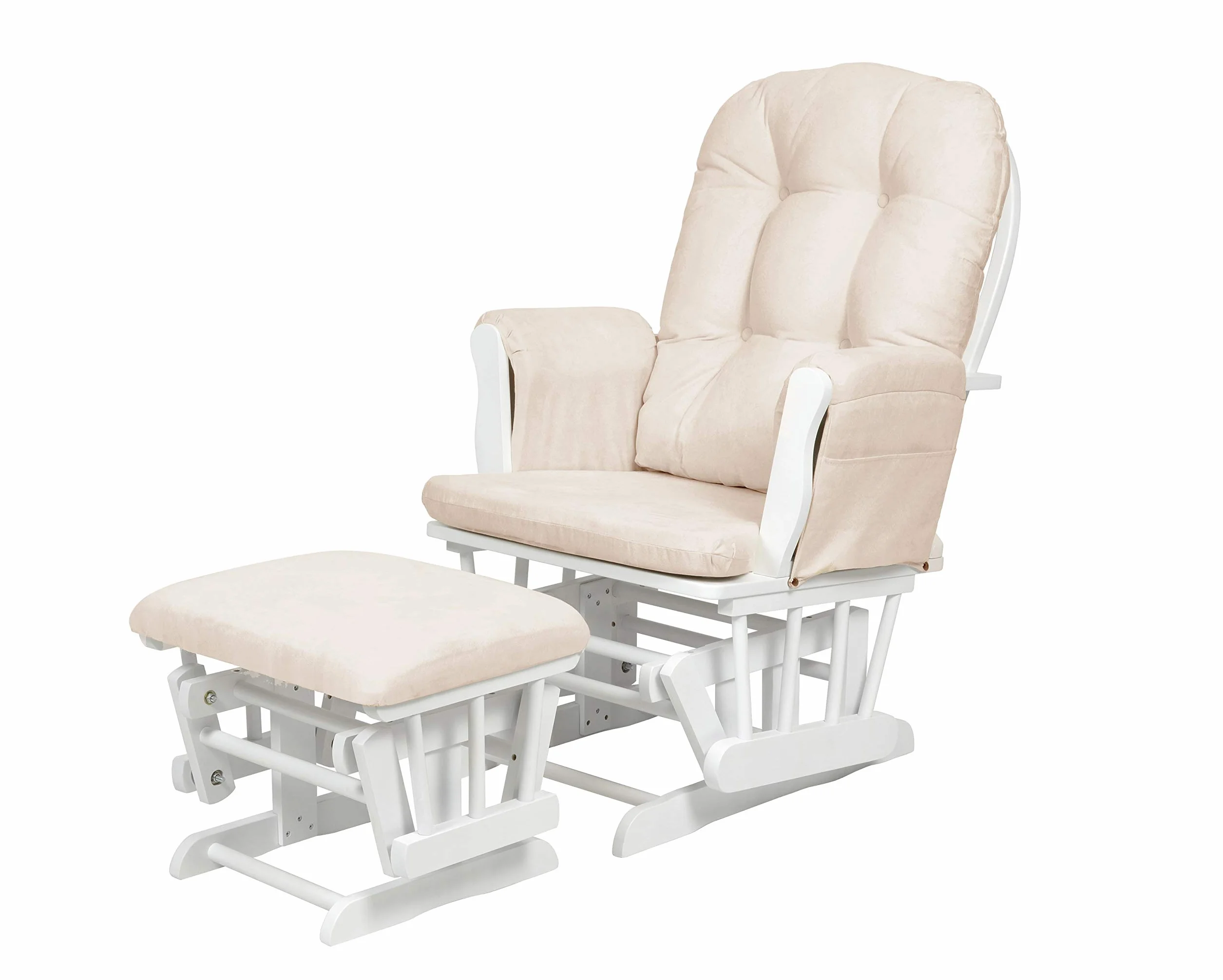 Kub® Haywood - Poggiapiedi per allattamento e supporto (bianco con rivestimento beige) – Cuscini imbottiti con tasca portaoggetti, facile da montare, movimento scorrevole liscio