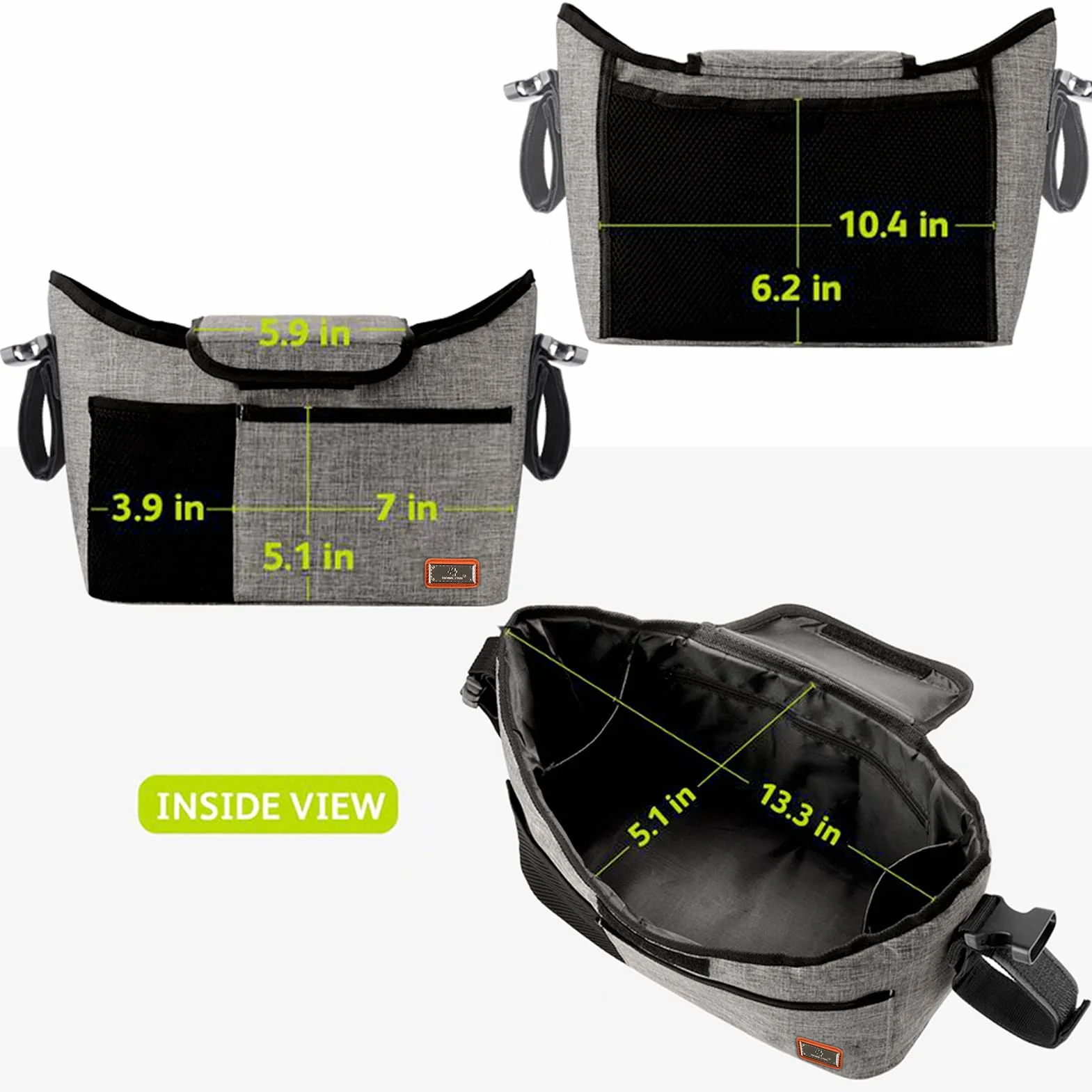 Borsa Per Passeggino, Custodia Per Passeggino Per Accessori Per Bambinio, Con 2 Portabicchieri E Tracolla, Utilizzata Come Borsa A Tracolla, Universale Per Tutti I Modelli Di Passeggini (Grigio)
