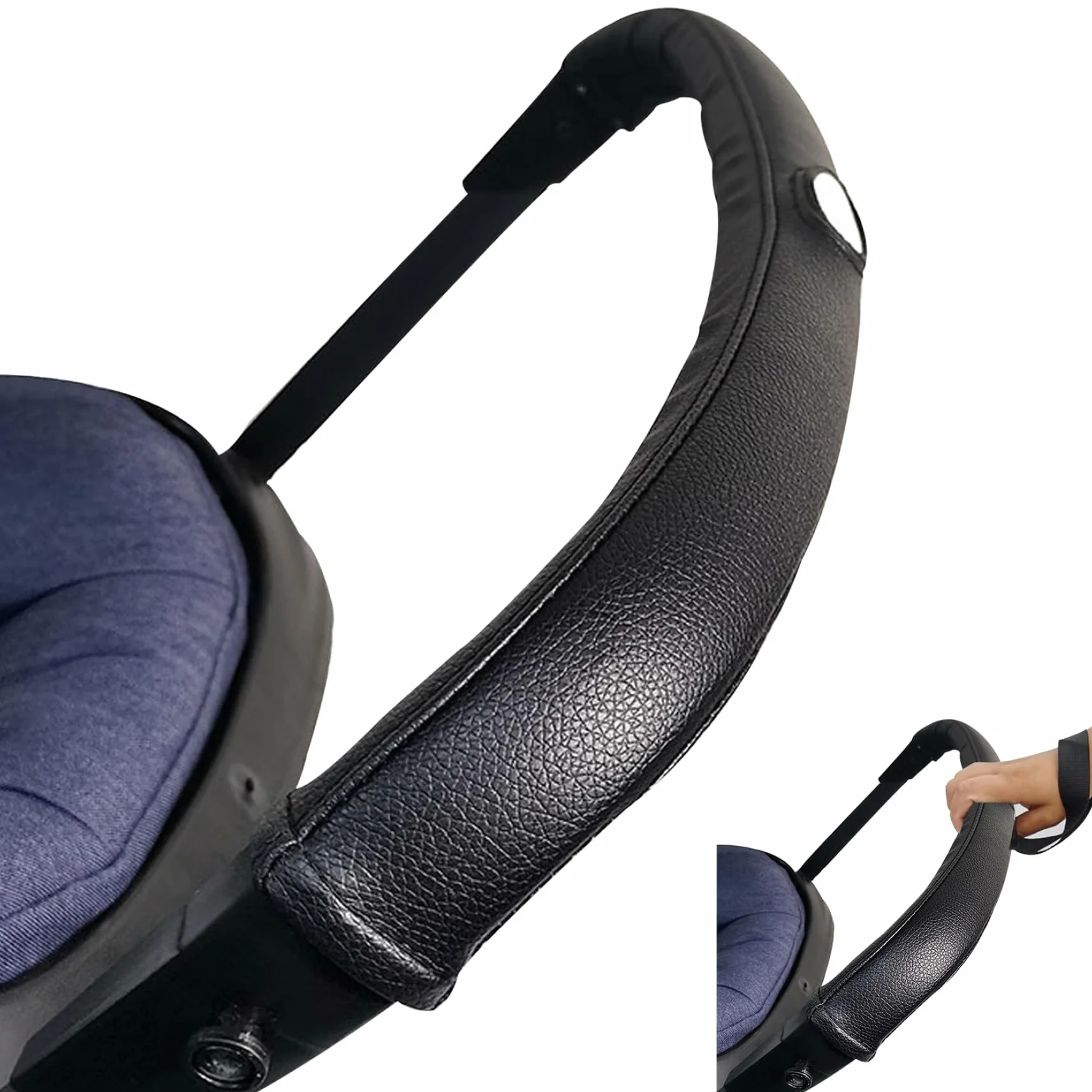 Copri maniglia per passeggino Copri maniglia per carrozzina in pelle nera Antiscivolo e resistente alle macchie Impugnature per maniglia per passeggino con cerniera per protezione bracciolo carrozzina