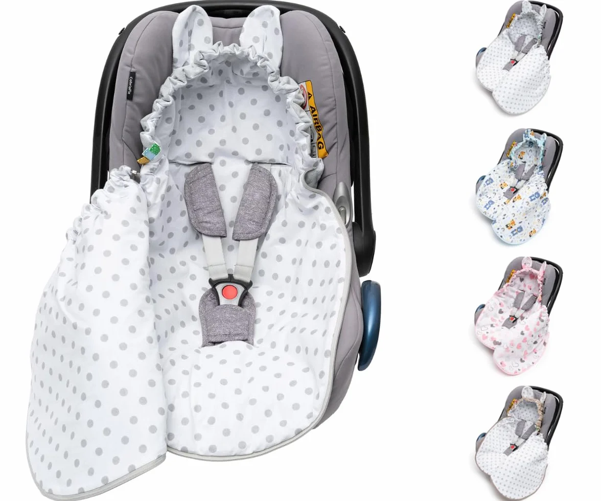 Mikos Coprigambe per ovetto, in tessuto di velluto con tessuto di cotone per seggiolino auto, coperta per passeggini, ad esempio Maxi Cosi (grigio)