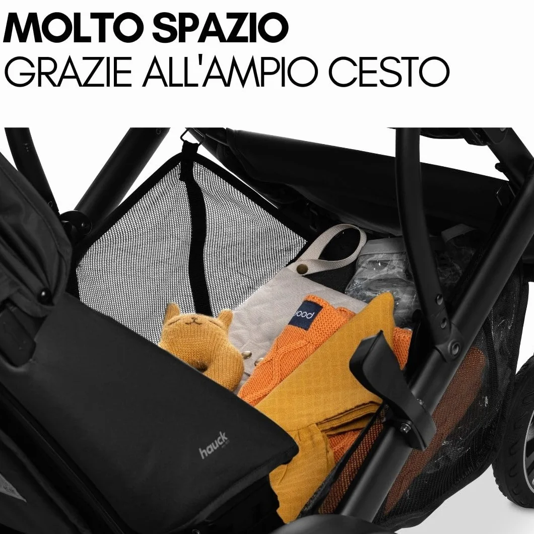 hauck Passeggino Gemellare Duett 4 - Passeggino Doppio per 2 Bambini, Fino a 36Kg, con Coprigambe e Parapioggia - Seduta Convertibile in Navicella Neonato - Nero