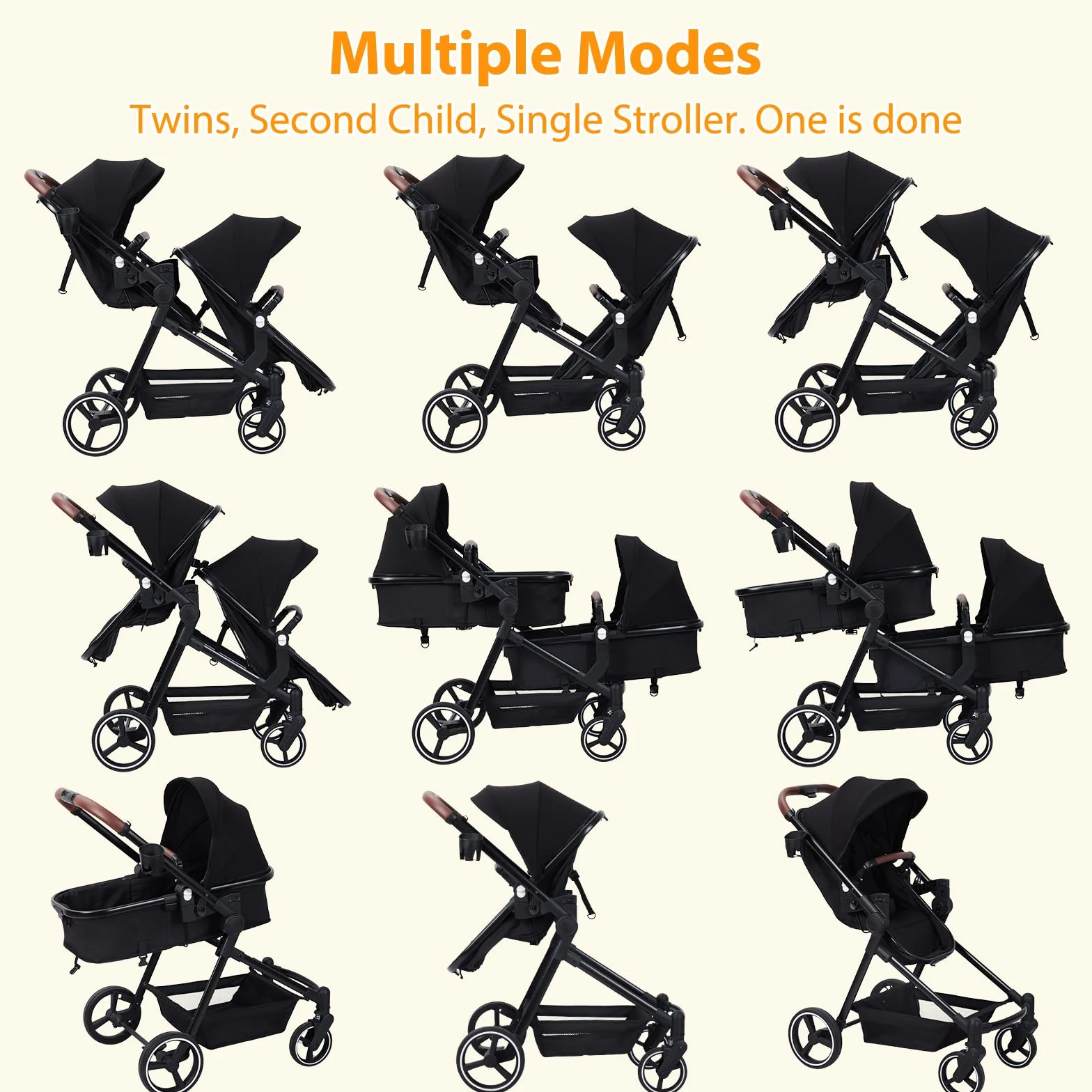 Passeggino Gemellare Doppio Leggero Pieghevole da Viaggio, Passeggino con Sedili Reversibili, Navicella per Bambini, Dalla Nascita ai 36 Mesi