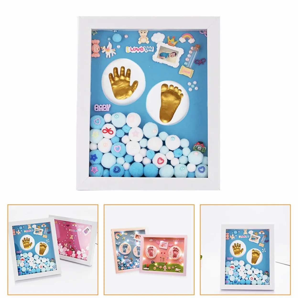 VICASKY Kit per Impronte di Mani e Piedini Bambino Bambina Cornice in Acrilico Oro per Regalo Primo Compleanno o Cerimonia e Decorazione Murale