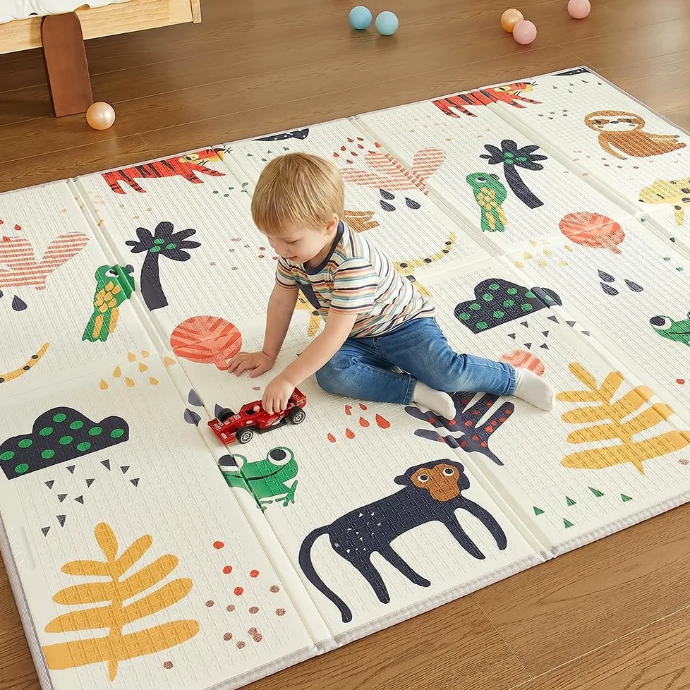 CASABEL tappeto gioco per bambini, morbido, 180x150cm, motivo scimmia | Evolutivo, tappeto bebè pieghevole, impermeabile, grande e spesso, design colorato, compatto, facile da riporre e pulire