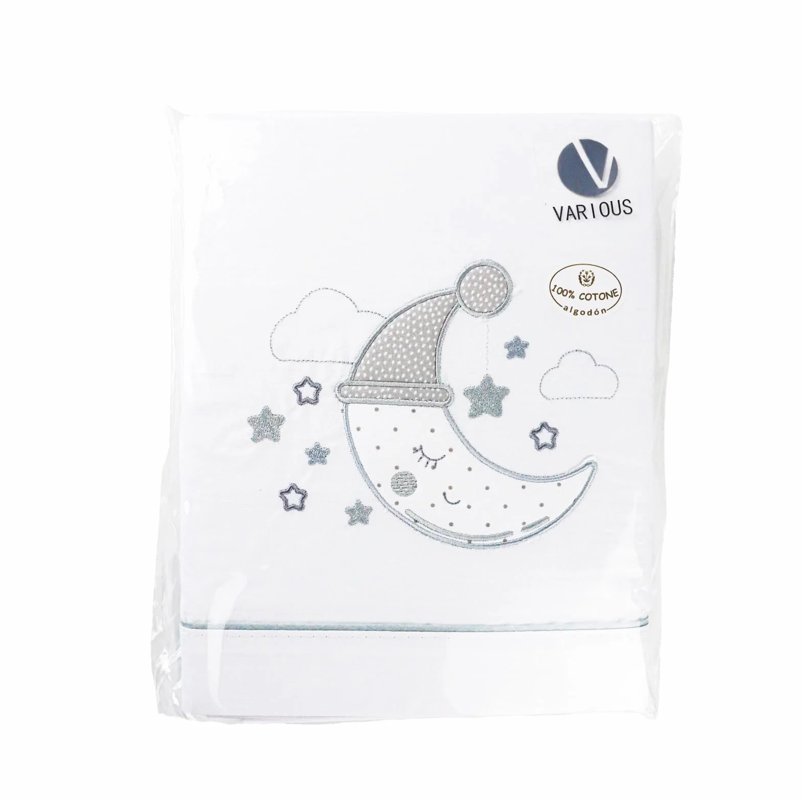 various Set Lenzuola Lettino Neonato 60x120 cm, 100% Cotone Extra Morbido, Include Lenzuolo con Angoli, Lenzuolo Sopra e Federa, Biancheria Letto Bambino Traspirante luna colore BCO/Grigio
