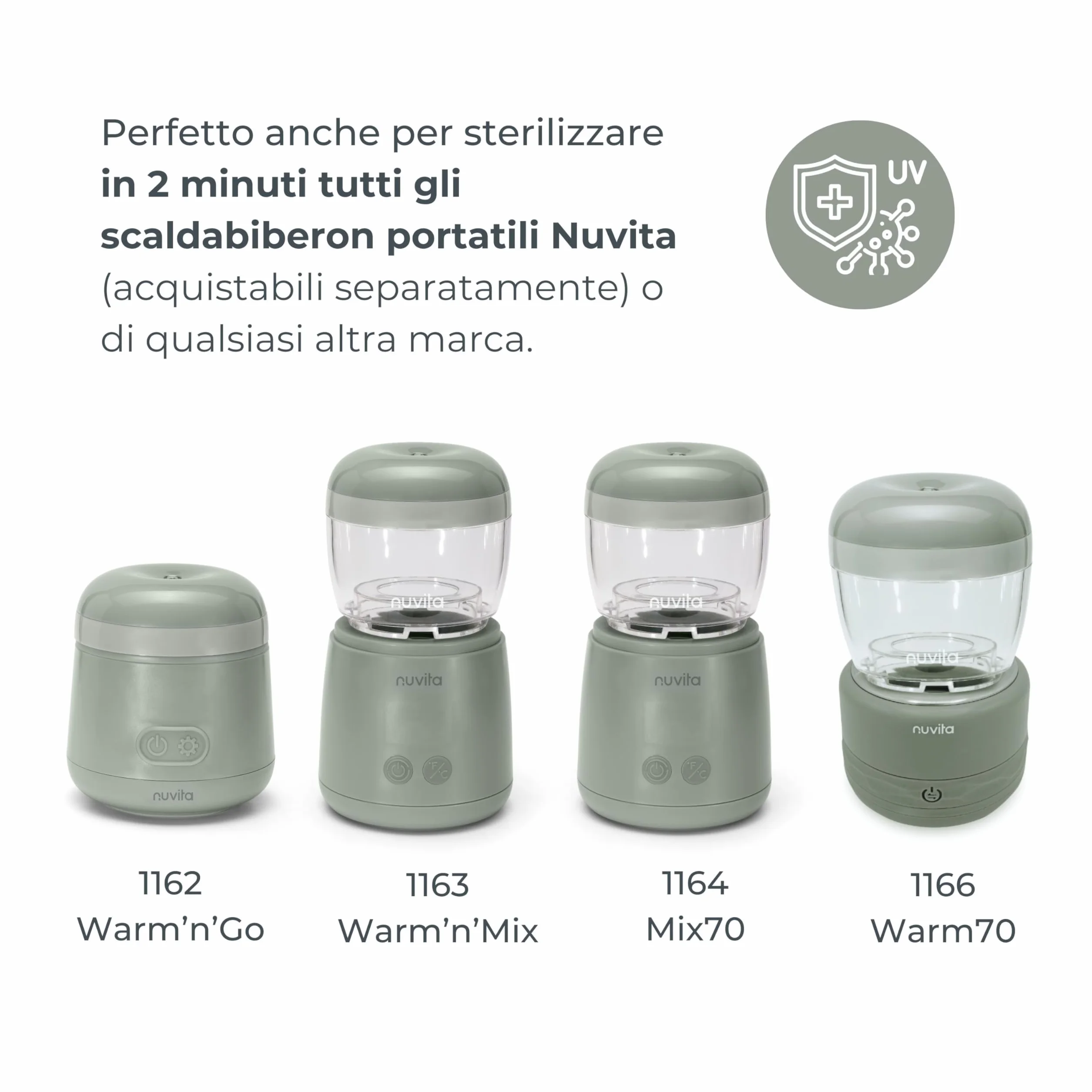 Nuvita 1556 | Sterilizzatore UV portatile MellyPlus per biberon, ciucci e proteggi capezzoli | uccide il 99% dei germi | Senza BPA | Verde salvia