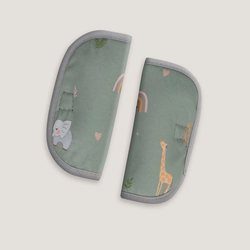 Interbaby Materassino per passeggino universale per estate | Safari verde | traspirante e confortevole | copertura per passeggino 100% cotone, 84 x 34 cm, protezioni per imbracatura