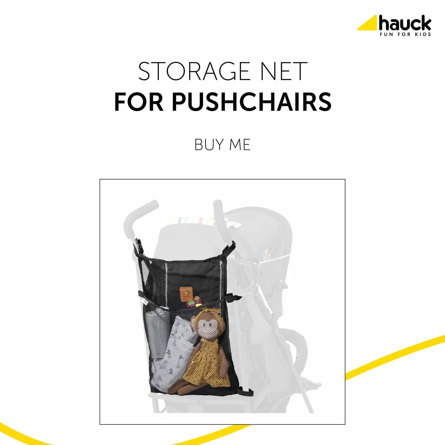 hauck Buy Me, Nero - Borsa Passeggino in Rete con Ganci e Cinghie Elastiche - Borsone Portaoggetti Universale 50 x 36 cm - Facile da Fissare - Veloce da Accedere