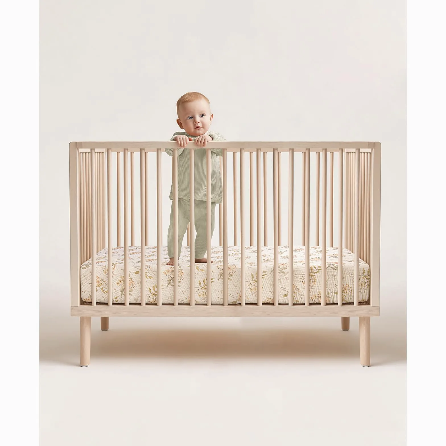 lulumoon Lenzuola per culla con angoli: lenzuola in mussola di cotone morbido per culla standard, motivo floreale verde oliva per ragazze, confezione da 2