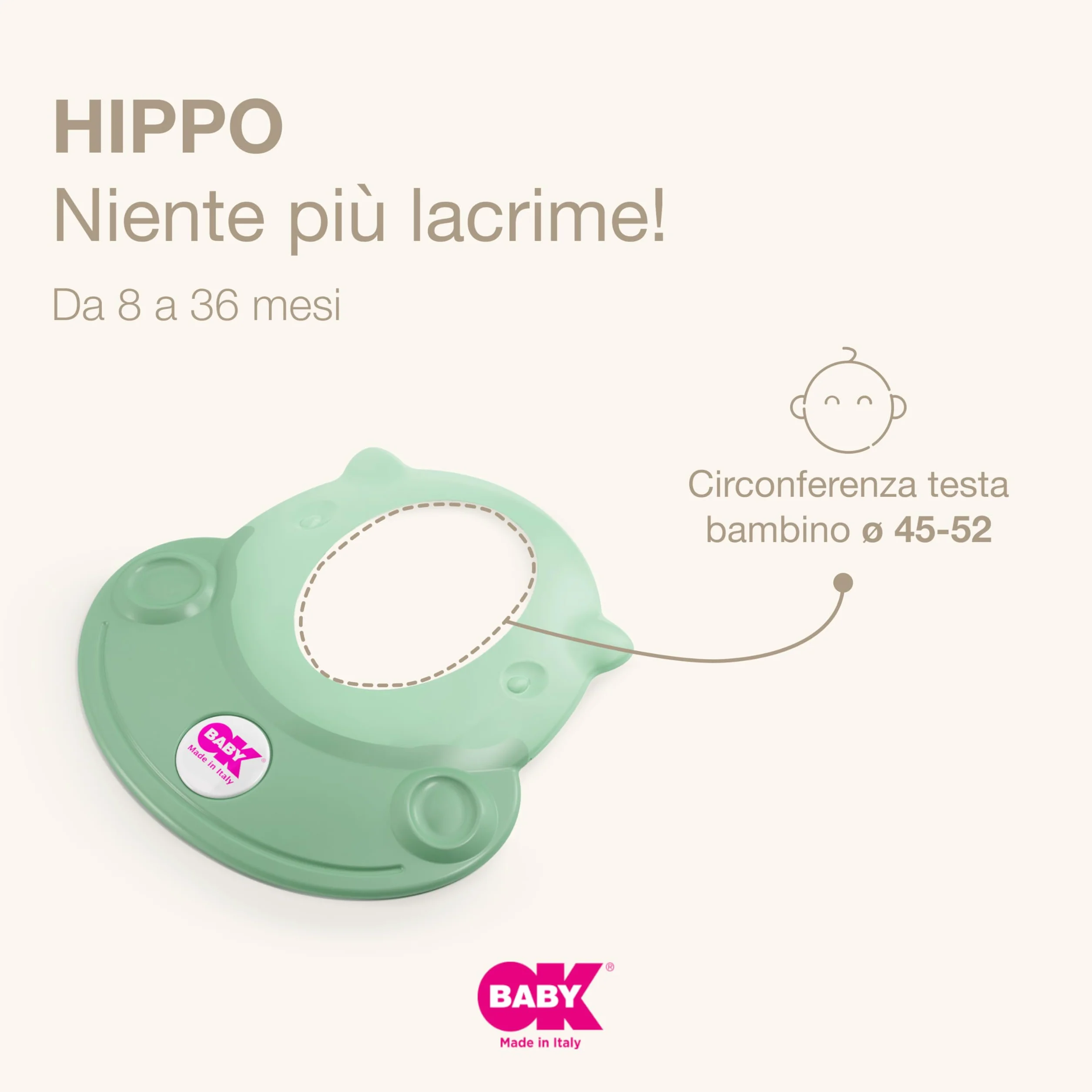 OKBABY Hippo Visiera Proteggi Occhi, Cappello da Doccia per il Bagnetto del Bambino, 8-36 Mesi, Verde