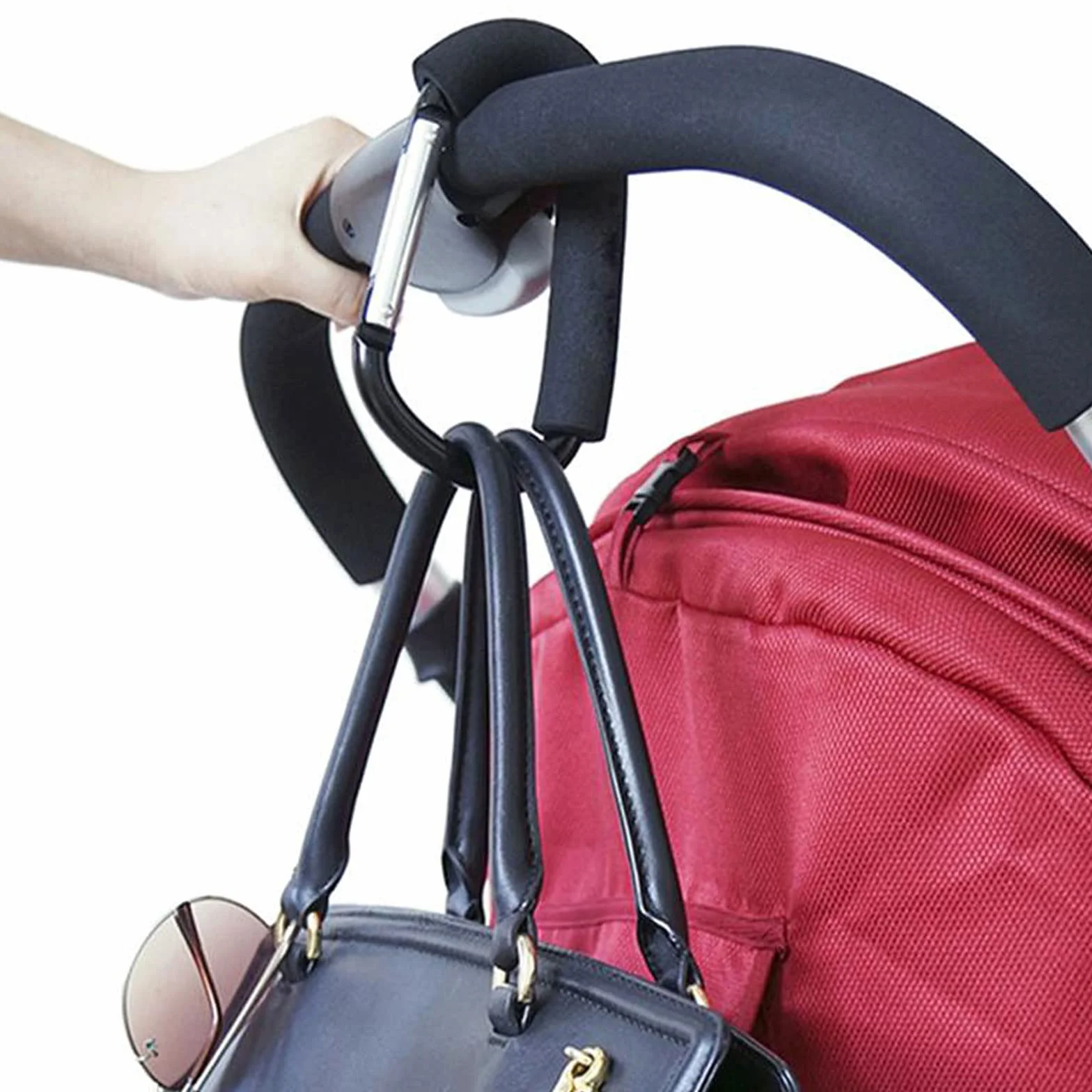 TSHAOUN 3 Pezzi Buggy Ganci Moschettone, Gancio Universale Passeggino, Moschettone per Passeggino, Gancio per Borsa per Pannolini, Aggancio per Borse con Imbottitura di Protezione