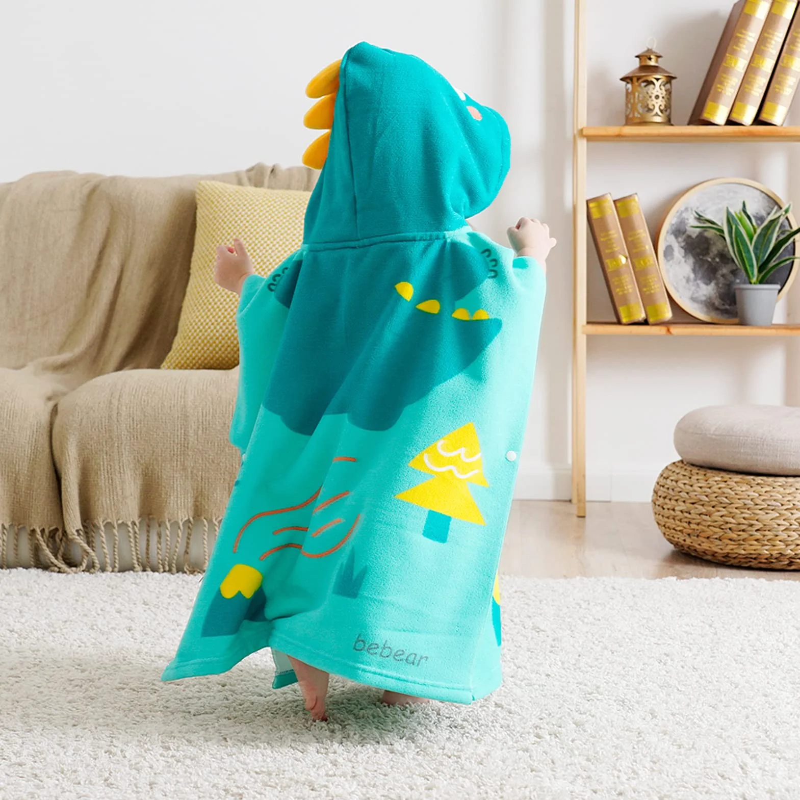 Bebamour Asciugamani con cappuccio indossabile per bambini, Asciugamano assorbente, Dino