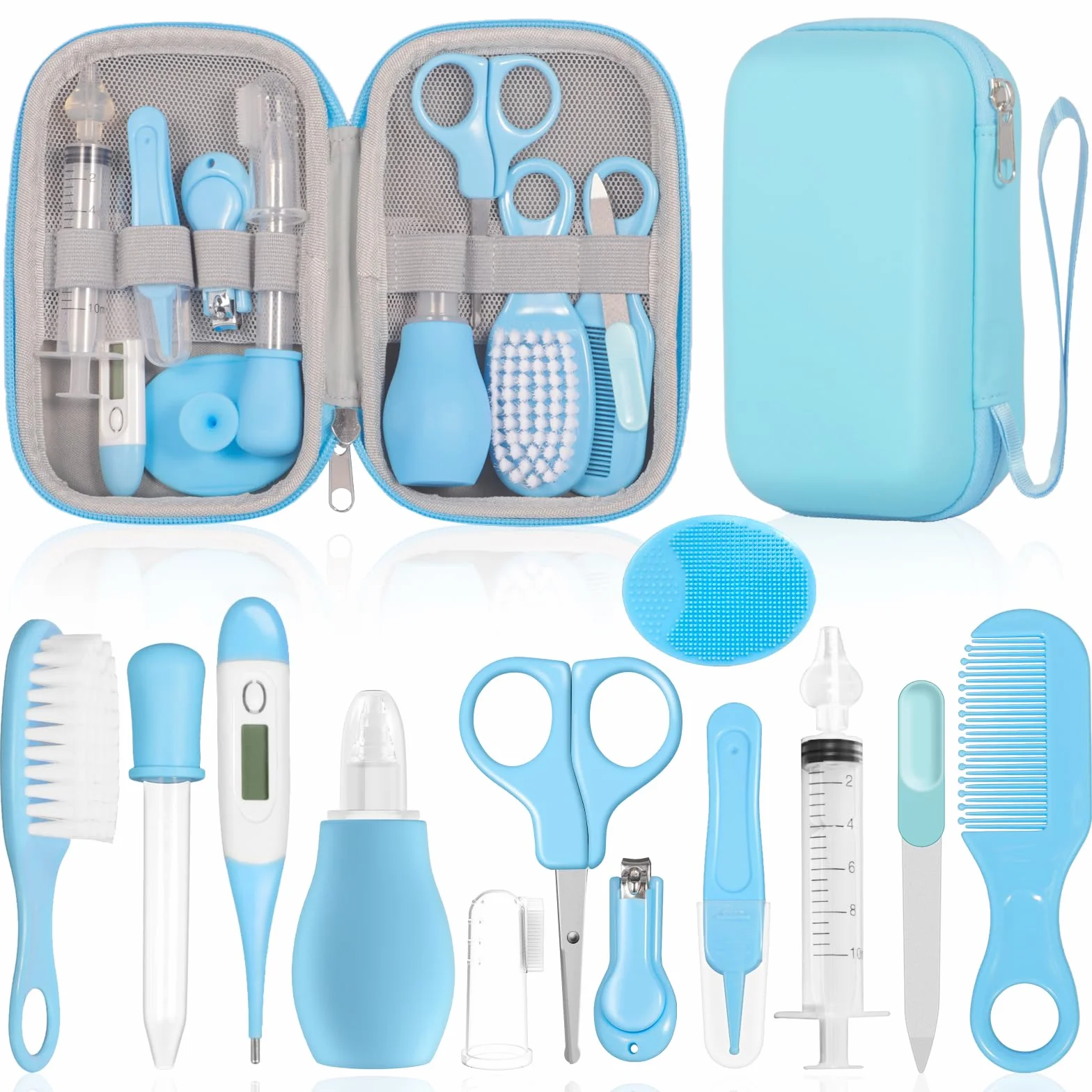Kit Unghie Neonato, Set di 13 Pezzi, Dotato di Set Manicure Neonato, Neonato Accessori Utili,Pettini e Altri Vari Set di Assistenza Alla Sicurezza Del Bambino, Baby Daily Care Essentials (Blu)