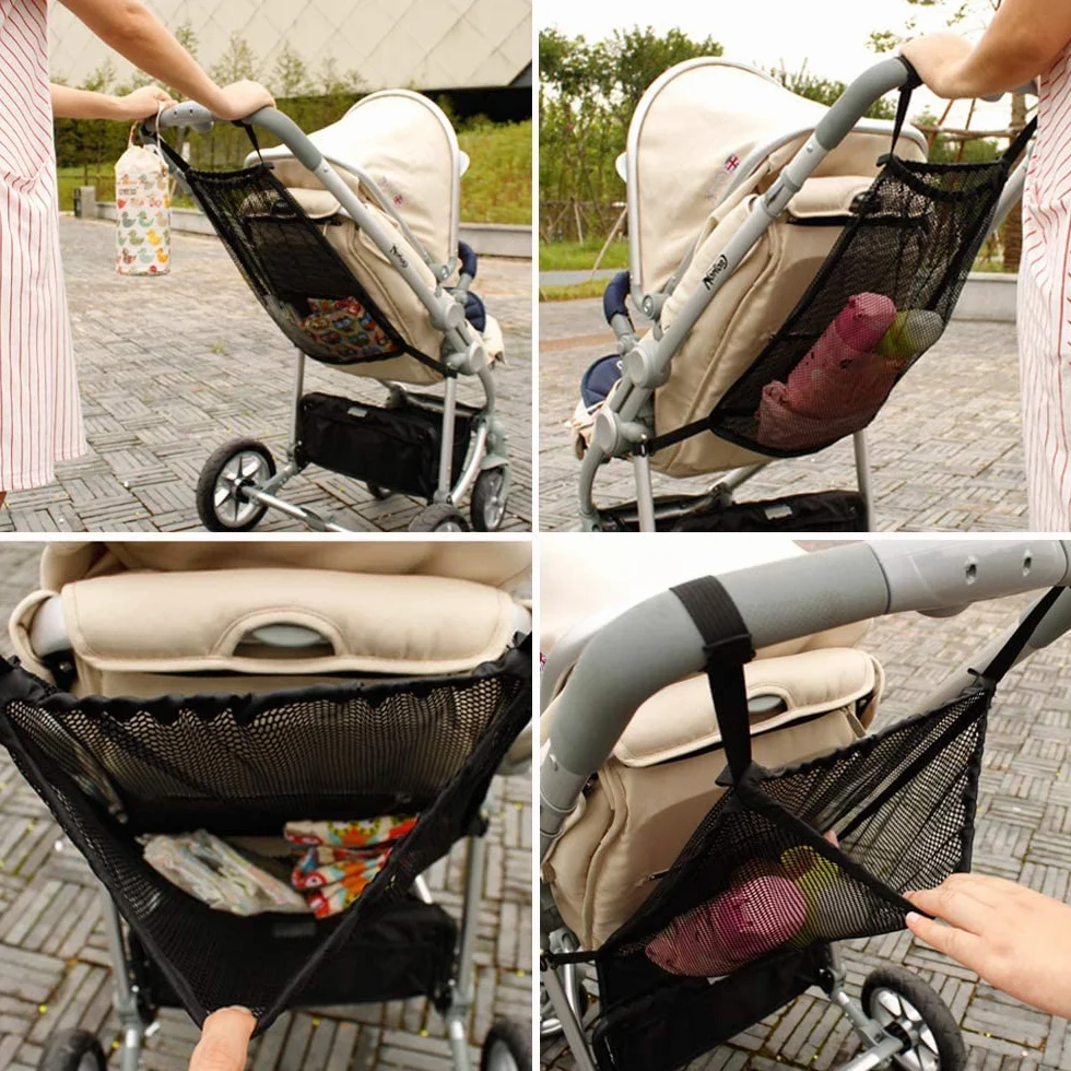 Rete Portaoggetti,Tasca a Rete sul Retro del Passeggino, Tasca Portaoggetti Adatto per la Maggior Parte delle Maniglie,Nero