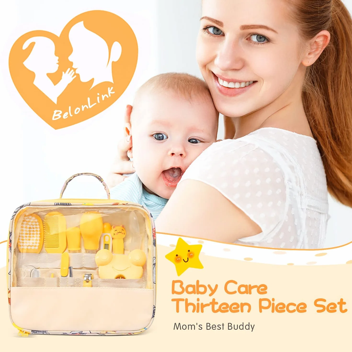 Set per la Cura del Bambino Kit Neonato 13Pcs Set per l'Igiene e Cura del Bambino,Set Neonato per la Cura del Bambino,Bellezza per Neonato, Taglia Unghie,Pettine,Spazzolino,Taglia Unghie,Stick Molare
