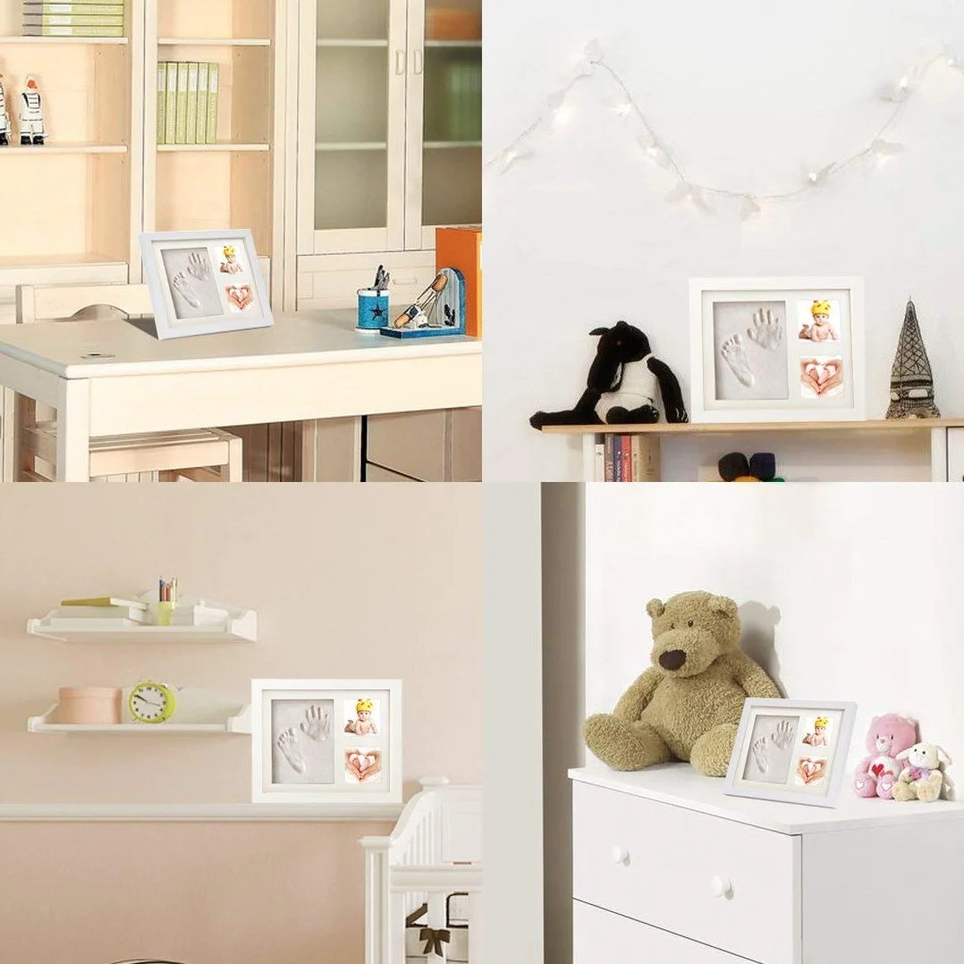 Cornice Impronte Neonato – Kit Impronta Mani e Piedi in Legno, Personalizzabile, Idea Regalo e Bomboniera Battesimo – Ricordo Unico per Neonati (Bianca, 30.6 x 24.8 x 2 cm)