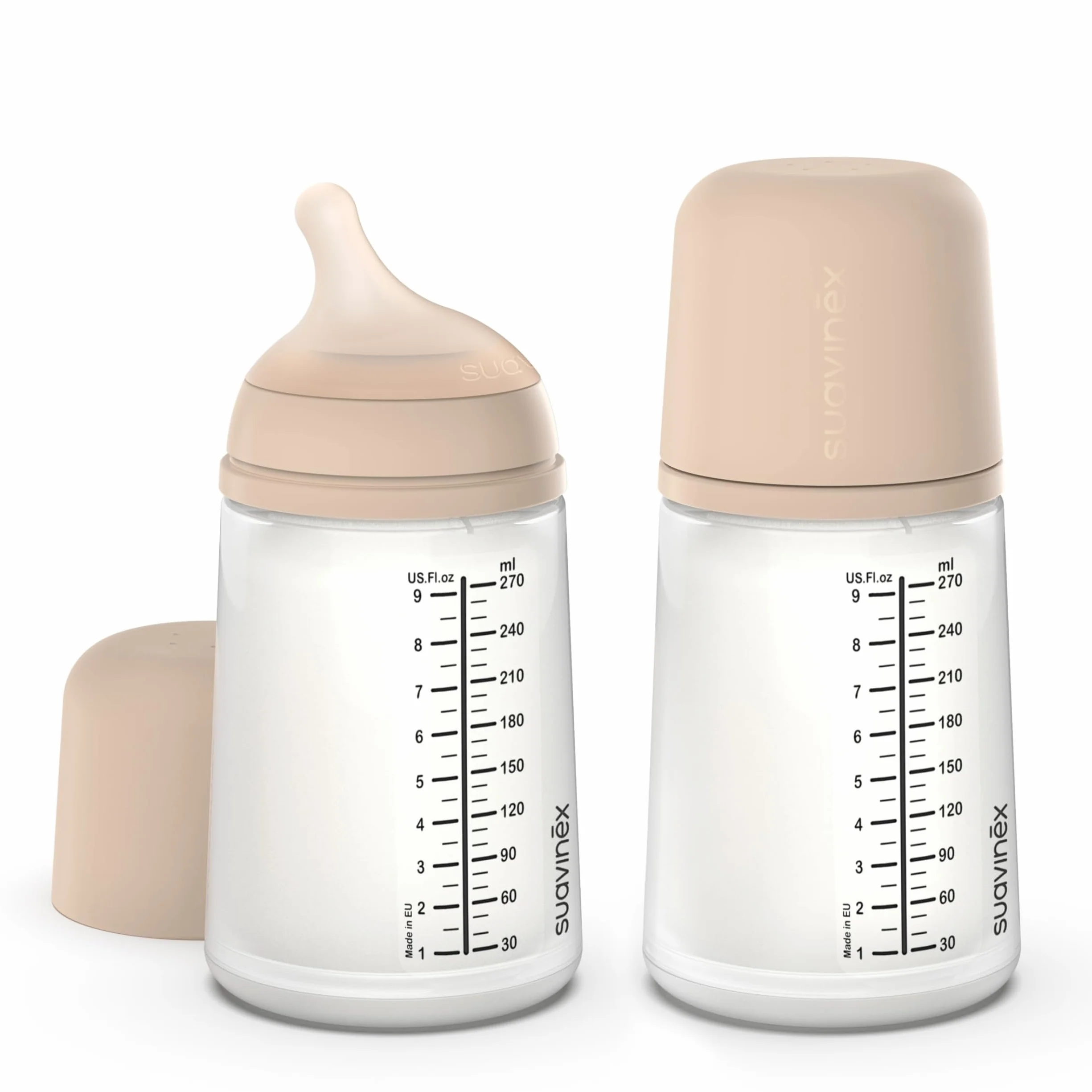 Suavinex, Confezione 2 Biberon Anticolica Zero Zero 270 ml e Tettarella Flusso Medio (M) in Silicone, +3 Mesi, Latte Materno, in Formula e Liquidi a Media Densità, Compatibile con Allattamento, Light