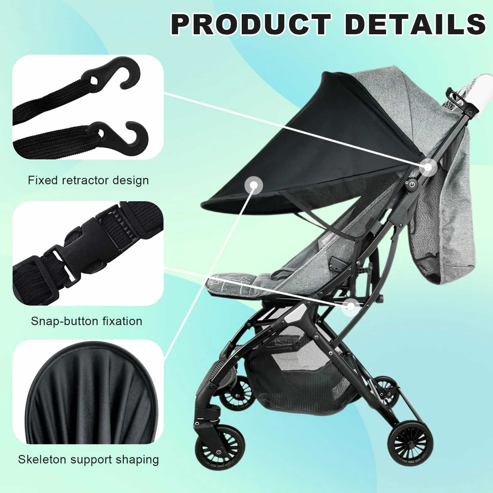 Parasole per Passeggino Parasole Carrozzina Universale Regolabile, Ombrello per Passeggino Protezione UV, Telo Parasole per Carrozzina per Bebè per Passeggini, Seggiolini(Nero)