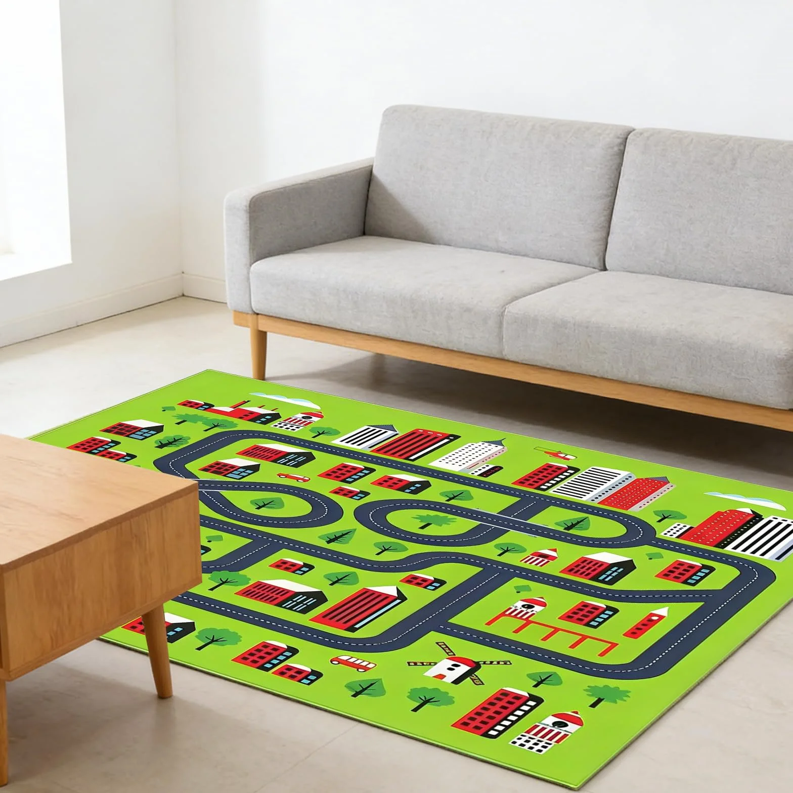 PORFOYO Tappeto Gioco,80 * 120 CM Tappetino Da Gioco,Tappeto Macchinine,Tappeto Stradale,Tappeto Da Gioco Pieghevole Per Decorare Una Sala Giochi O Una Camera Da Letto,Antiscivolo, Resistente,Verde