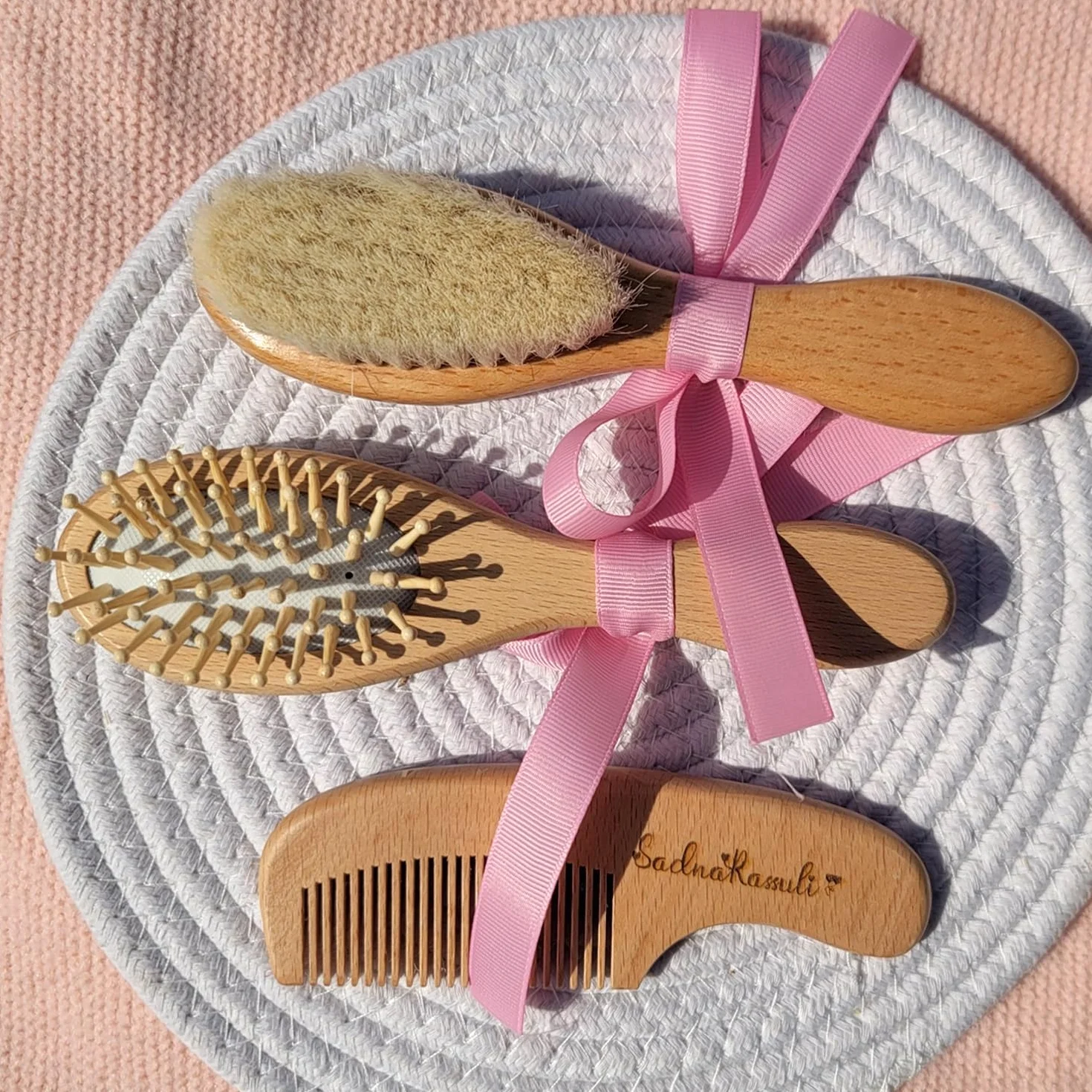Set Di 3 Spazzole For Capelli For Bambini Personalizzate Con Incisione, Spazzola For Bambini In Legno Personalizzata, Riempitivi For Cestini Pasquali, Battesimo(B)