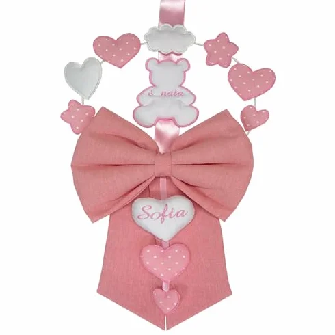 Fiocco Nascita Azzurro PERSONALIZZATO con NOME Ricamato Made in Italy micocca baby