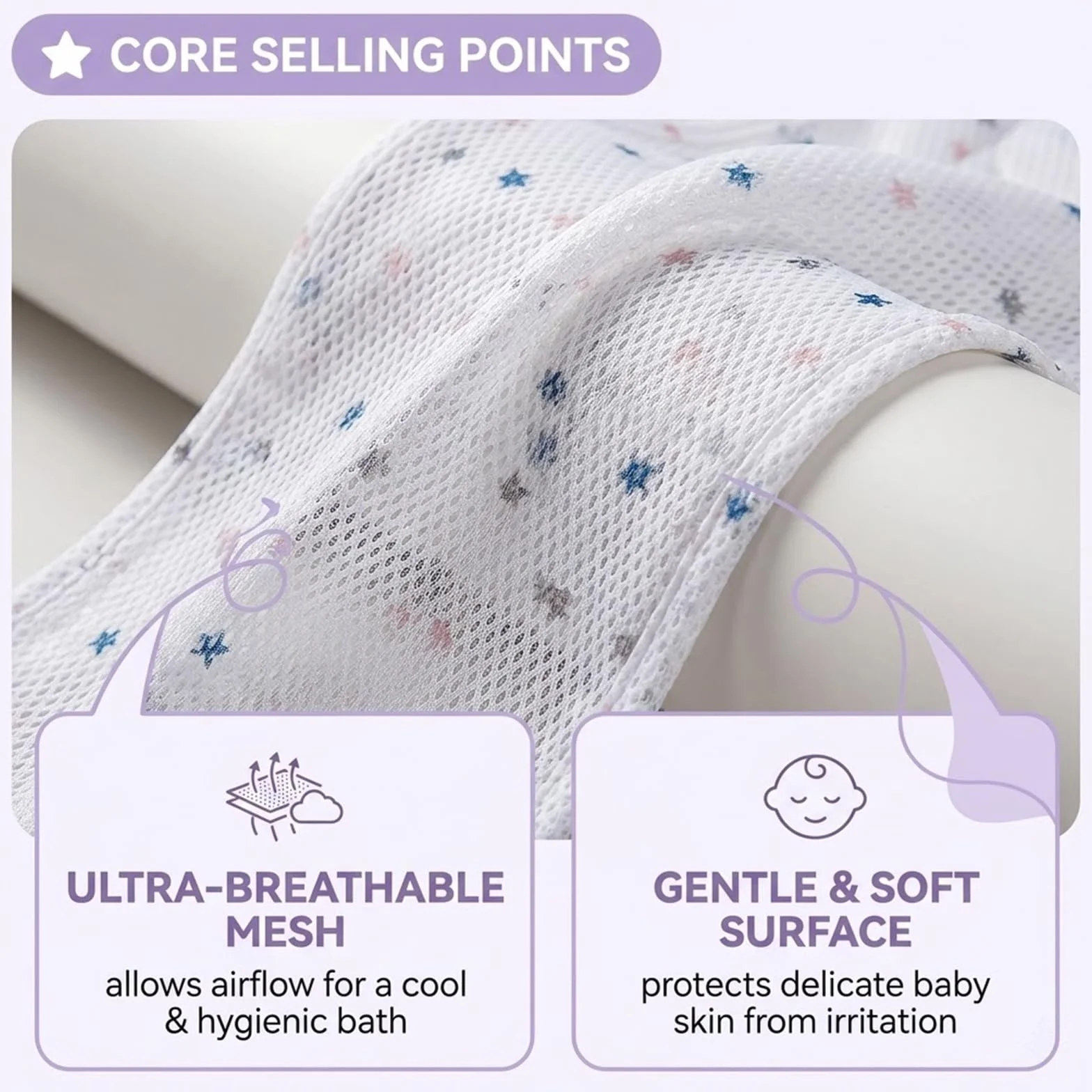 1 pezzo Cuscino Bagnetto Neonato, Cuscino da bagno regolabile, Due spazzole per shampoo incluse, Tappetino da bagno galleggiante per bambini (6-24 mesi) (Stella)