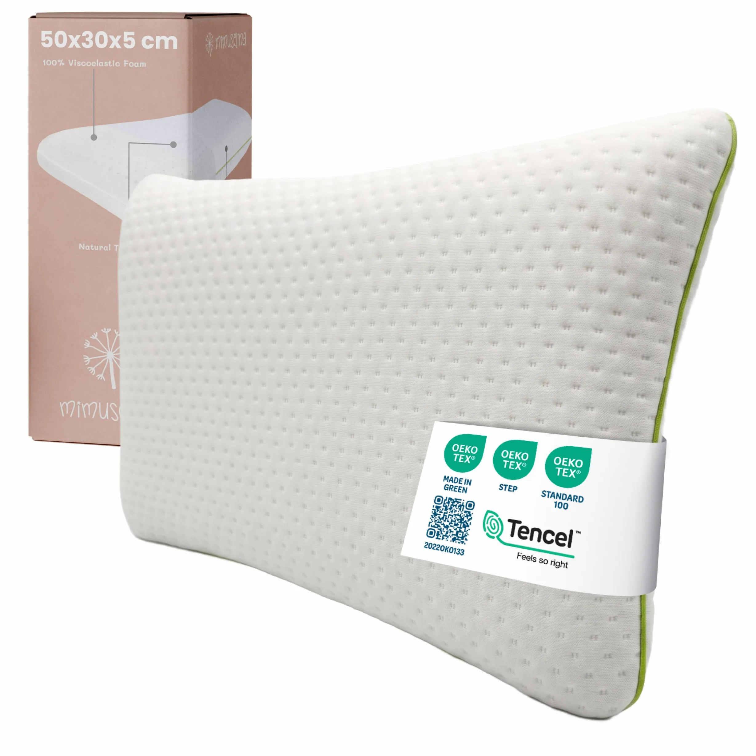MIMUSELINA Cuscino Memory Foam Bambini 50x30x5 cm | Cuscino Antisoffoco in Schiuma Viscoelastica Traspirabile | Cuscini letto e Culla Ipoallergenici | Federa Tencel Sfoderabile e Lavabile