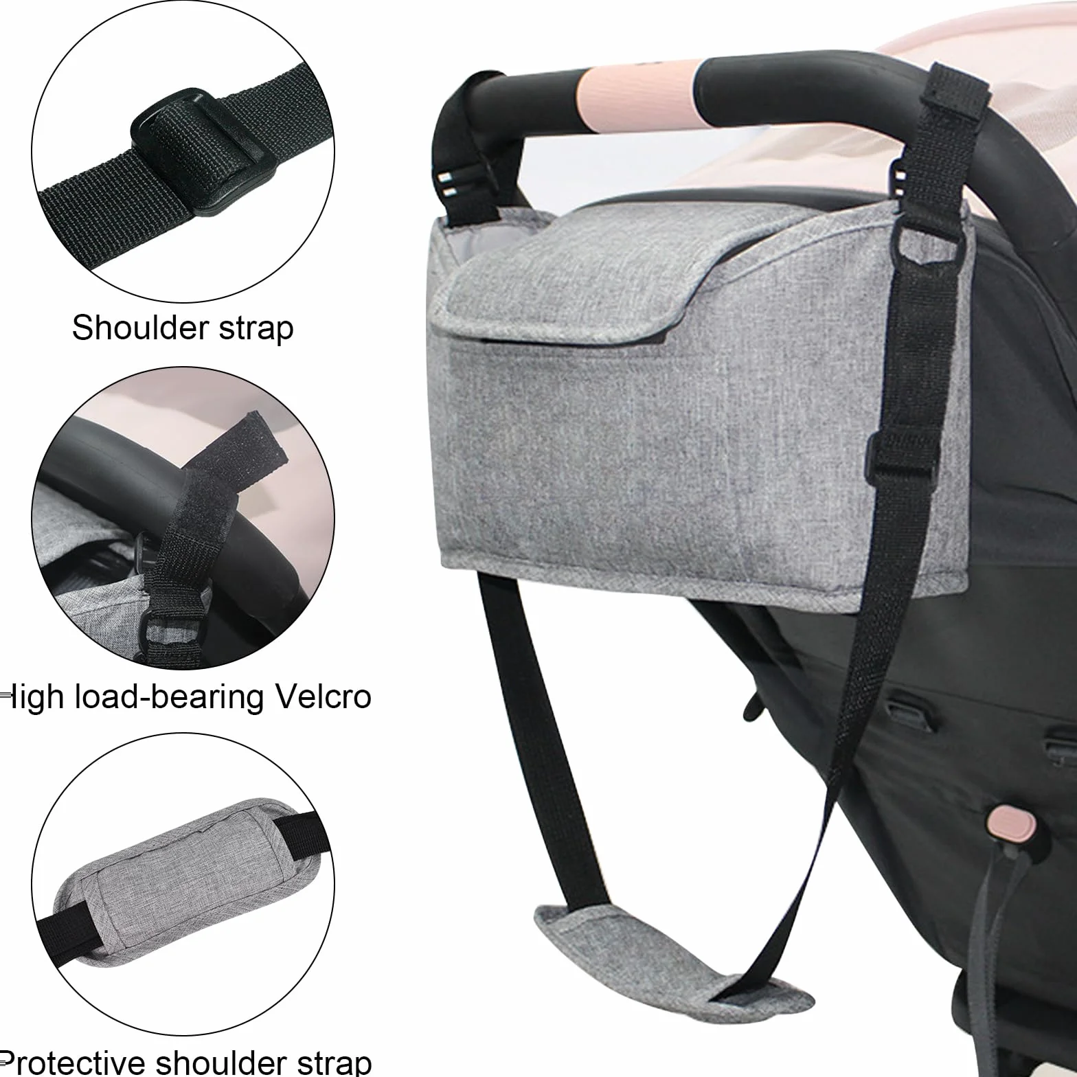 Borsa Organizer Universale Per Passeggino Neonato, Pram Bag Organizer Carrozzina Buggy Storage Bag, Multifunzione Borsa Cambio Neonato con Tracolla, Borsa per Neonati Biberon Pannolini (Nero)