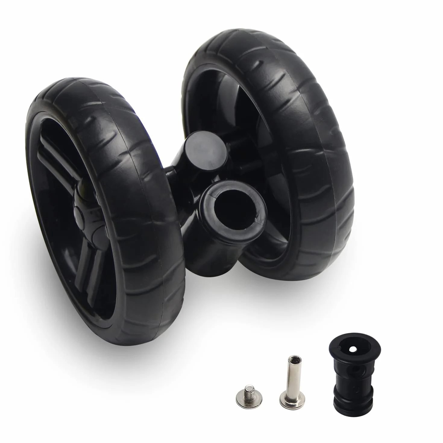 Set di ruote per passeggino MroMax da 5.11 pollici, 130mm x 33mm, ruota girevole per tubi circolari da 19mm, sostituzione in plastica per passeggino per animali, nero