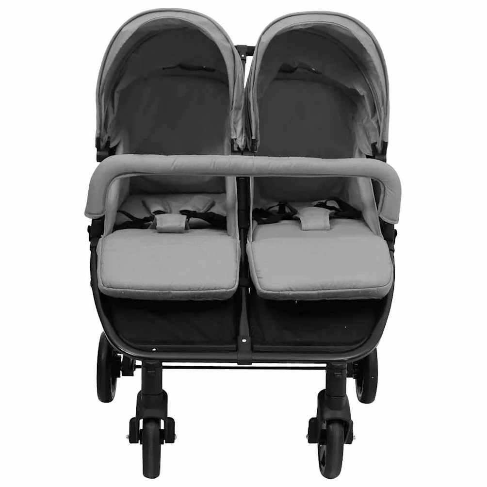 vidaXL Passeggino Gemellare Grigio Chiaro e Nero in Acciaio