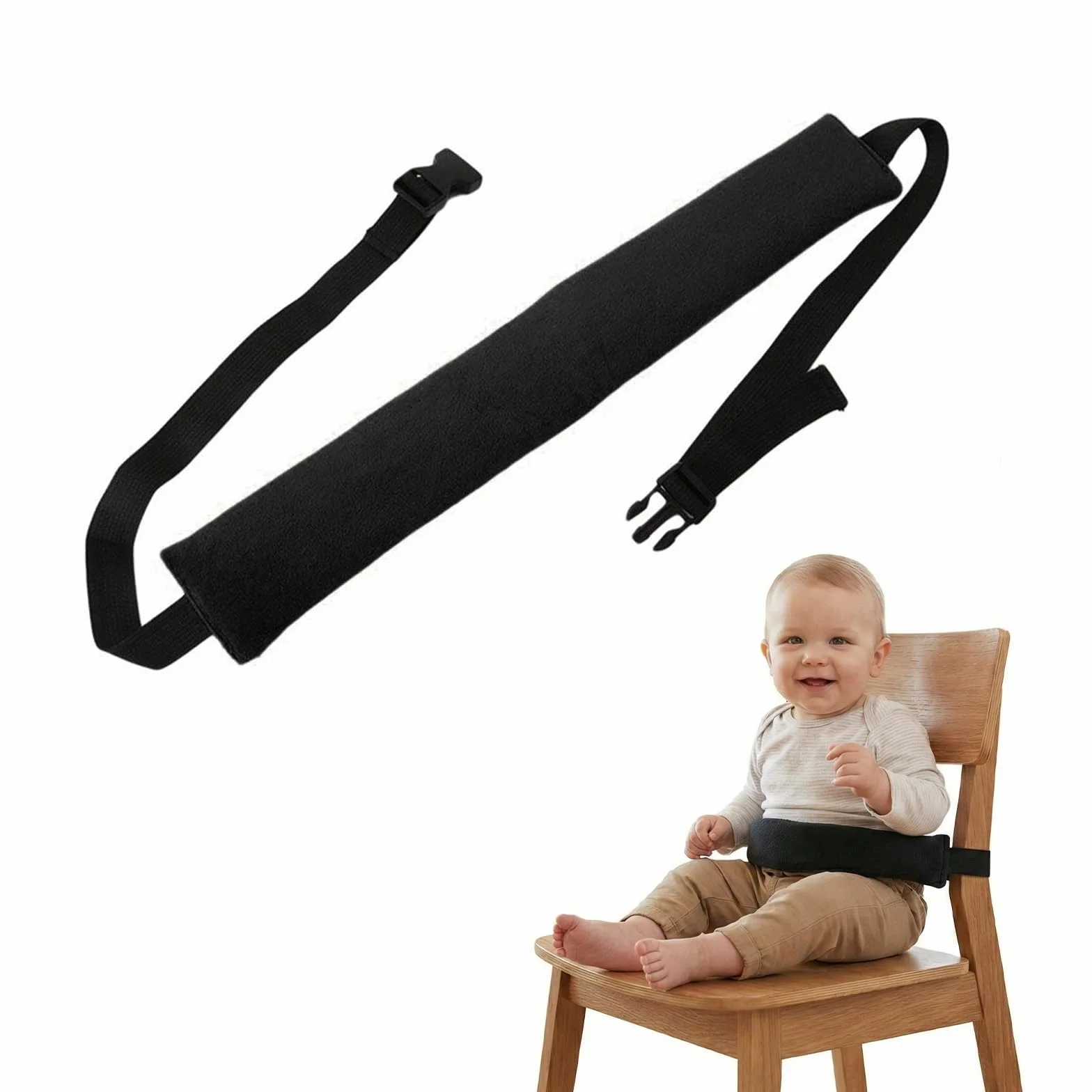 Cintura di Sicurezza Universale per Seggiolone e Carrello della Spesa, Cintura Portatile e Regolabile per Bambini 6-36 Mesi, Adatta per Ristorante e Viaggio (Nero)
