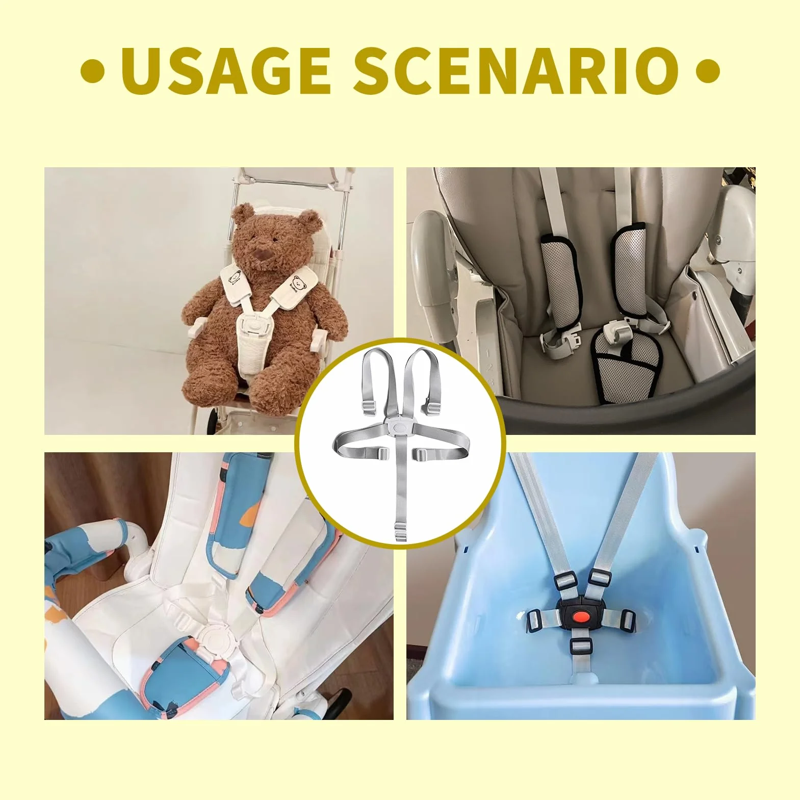 Cinture Passeggino Universali, Cintura di Sicurezza per Bambini Passeggini Cintura A Imbracatura per Seggiolone Regolabile Anticaduta Cinghia Per Seggiolino Auto Carrozzina e Seggiolon (Set A)