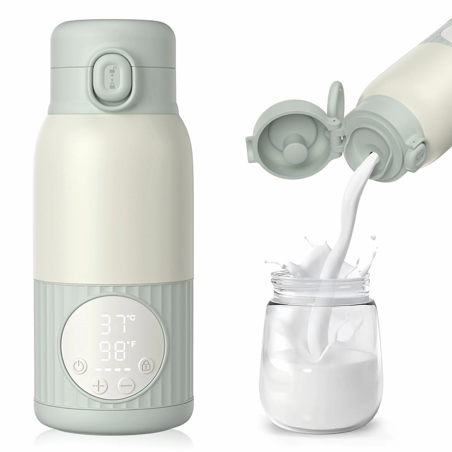 Scaldabiberon Portatile per Latte Materno, Formula o Acqua - Capacità 380 ml - 100W Riscaldamento Rapido e Controllo Preciso della Temperatura - Scaldalatte per Neonati Ideale per Viaggi (Grigio)