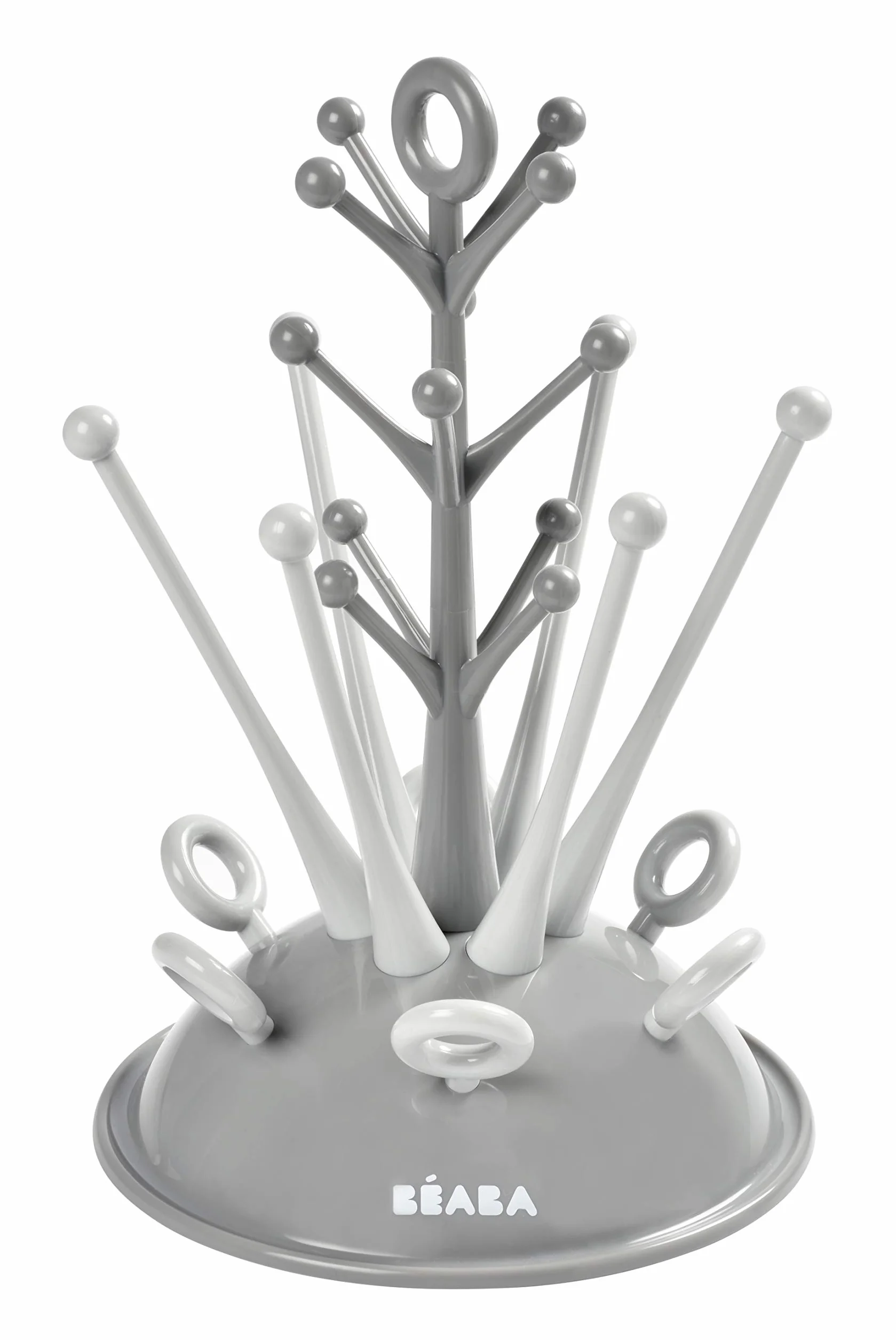 BÉABA, Scolabottiglie Albero, Grande capacità 6 biberon e accessori, Vasca di raccolta dell'acqua rimovibile, Pratico, Design astuto, Grigio